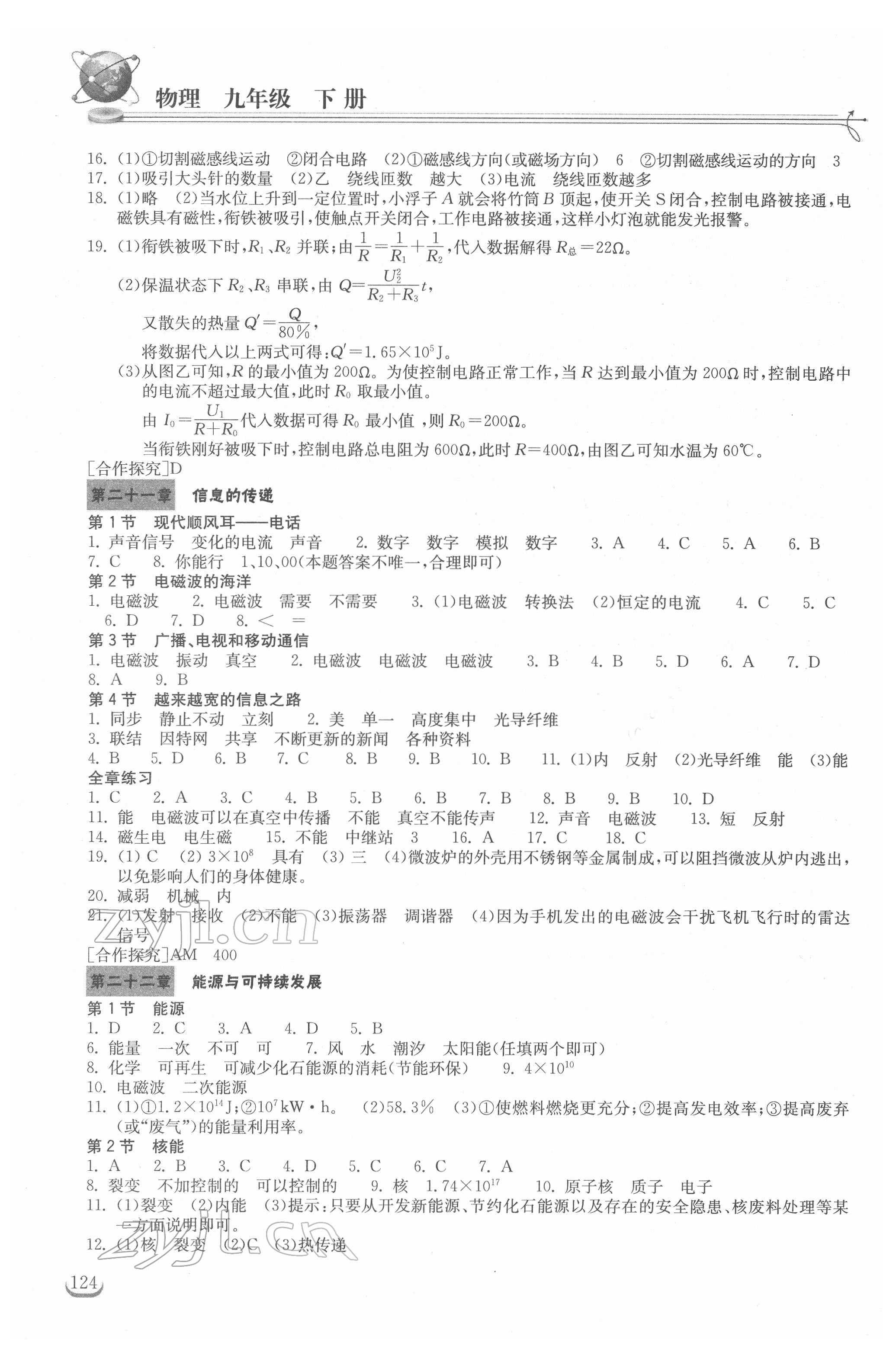 2022年長江作業(yè)本同步練習冊九年級物理下冊人教版 第2頁