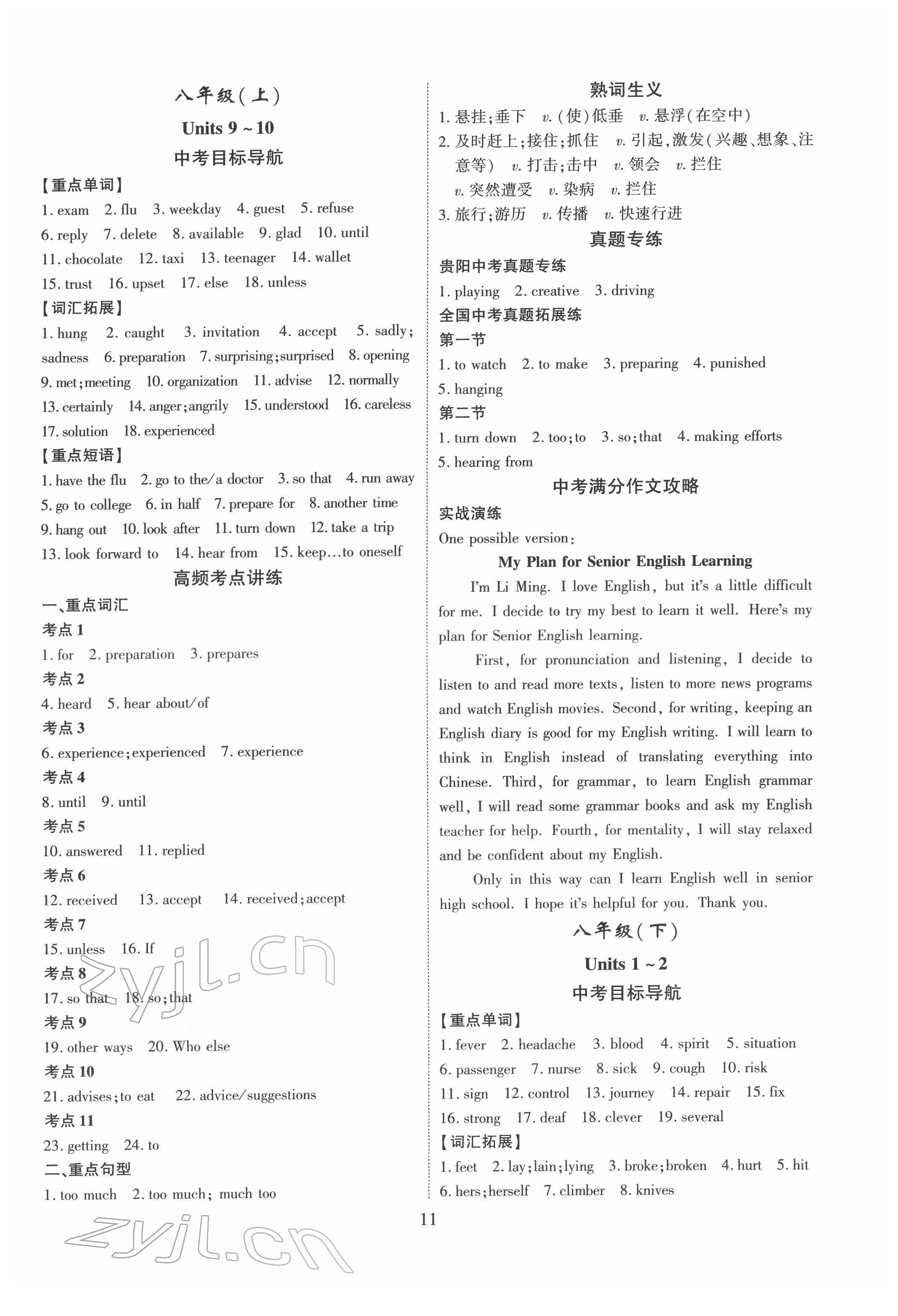 2022年貴州中考總復(fù)習(xí)終極備戰(zhàn)英語貴陽專版 第11頁
