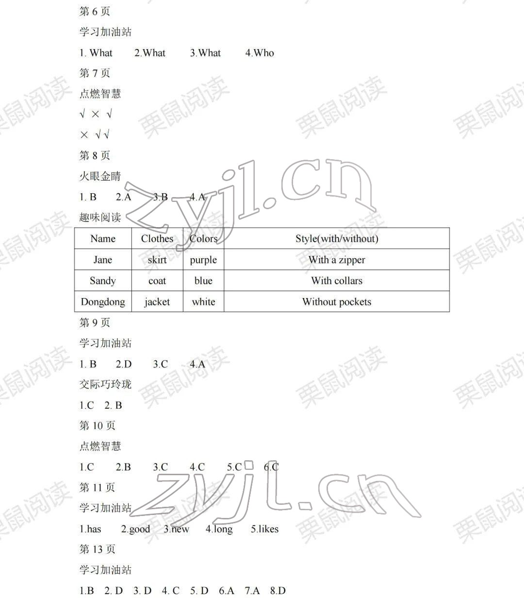 2022年陽光假日寒假五年級英語人教新起點(diǎn) 參考答案第3頁