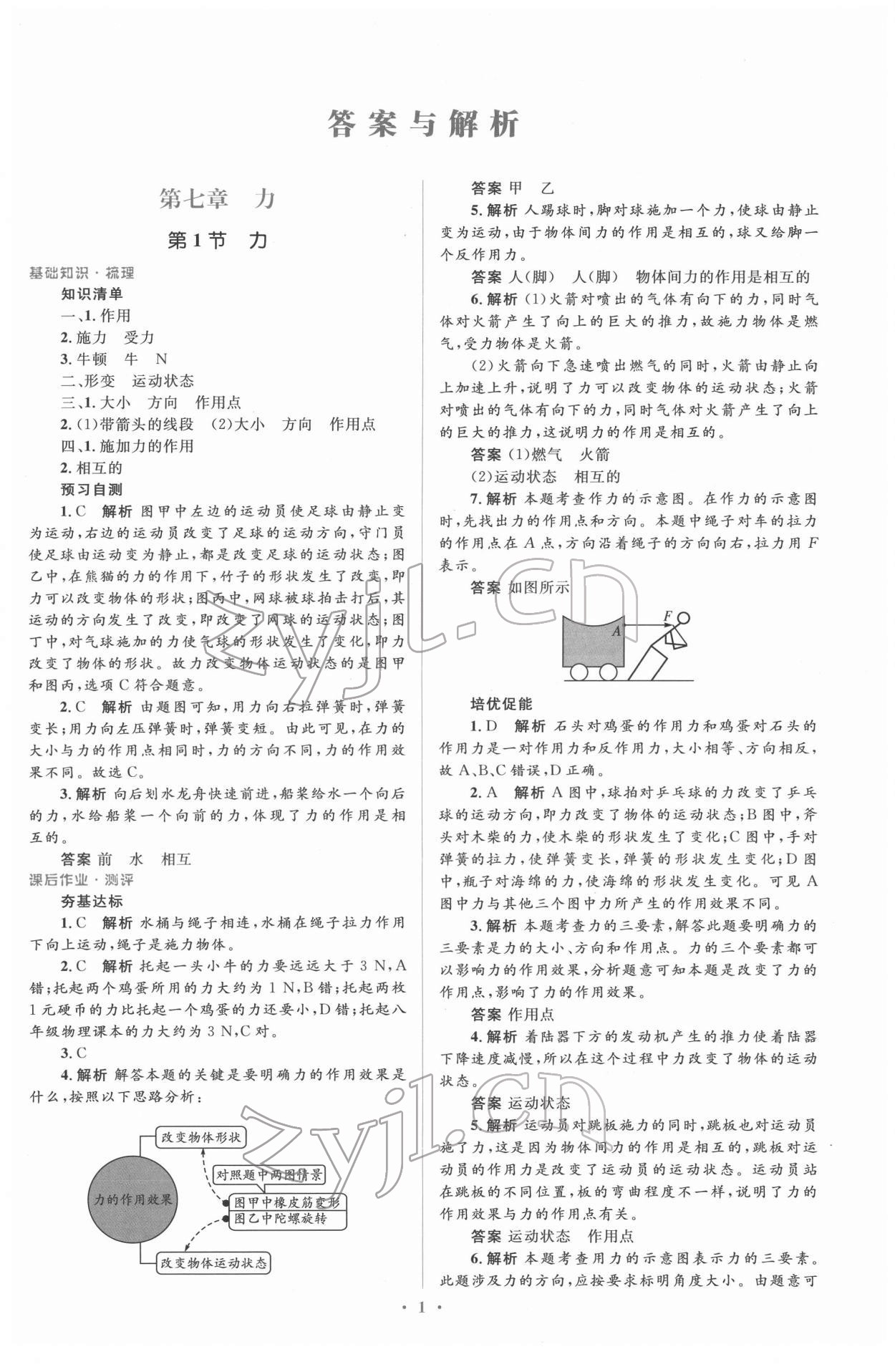 2022年人教金學(xué)典同步解析與測評學(xué)考練八年級物理下冊人教版 參考答案第1頁