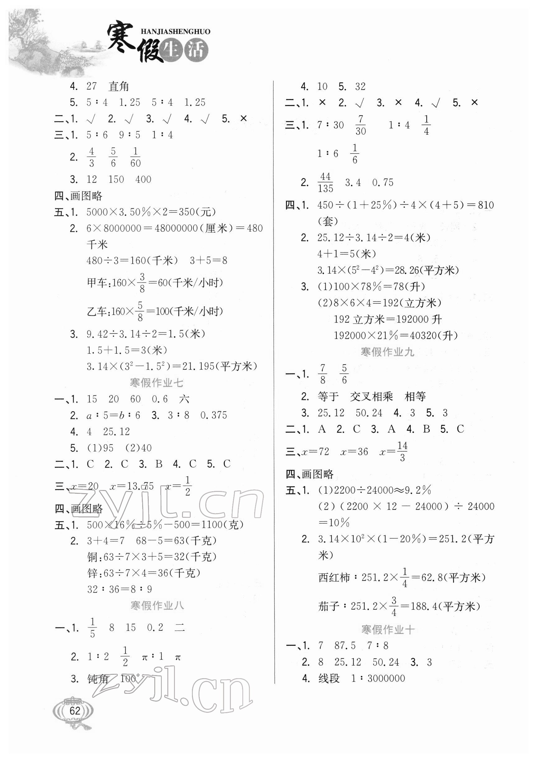 2022年寒假生活六年級(jí)數(shù)學(xué)冀教版河北美術(shù)出版社 第2頁(yè)