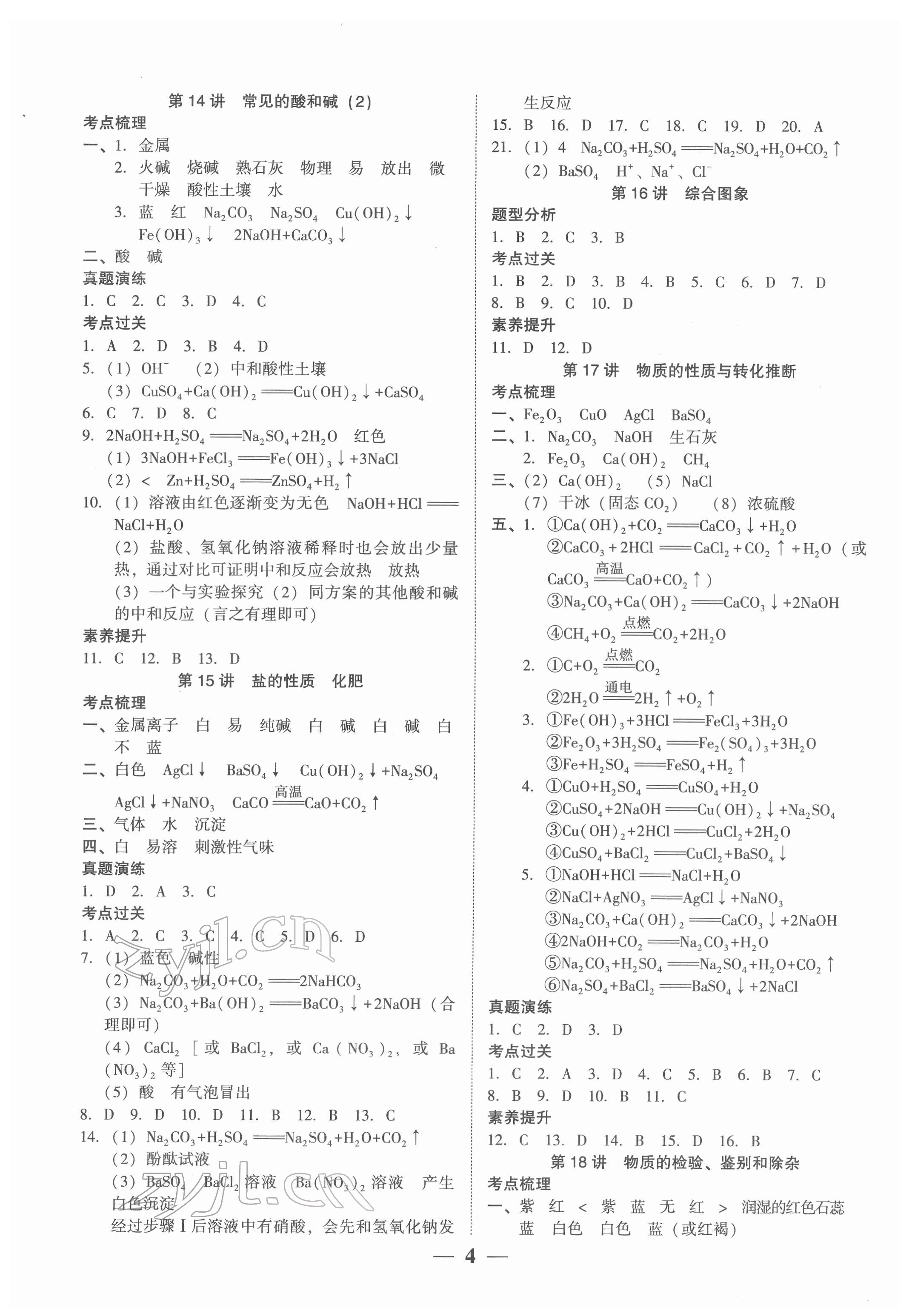 2022年名師導(dǎo)航總復(fù)習(xí)化學(xué)深圳專版 參考答案第4頁(yè)