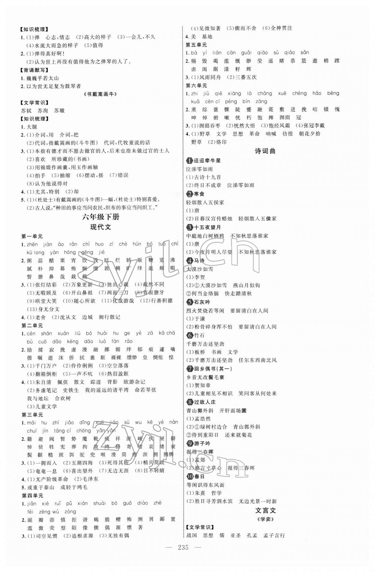 2022年初中總復習全程導航語文人教版煙臺專版 參考答案第2頁