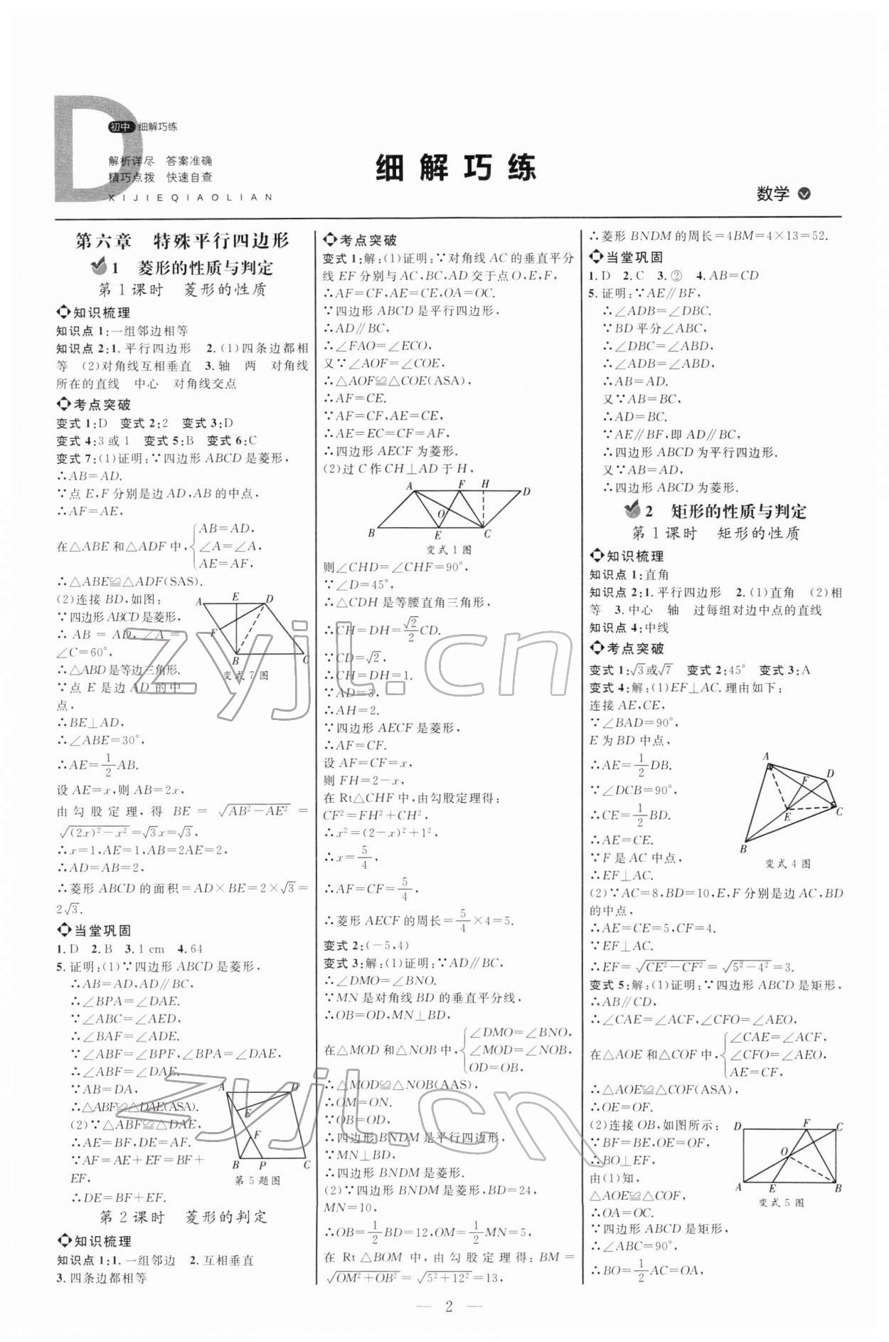 2022年细解巧练八年级数学下册鲁教版五四制 参考答案第1页