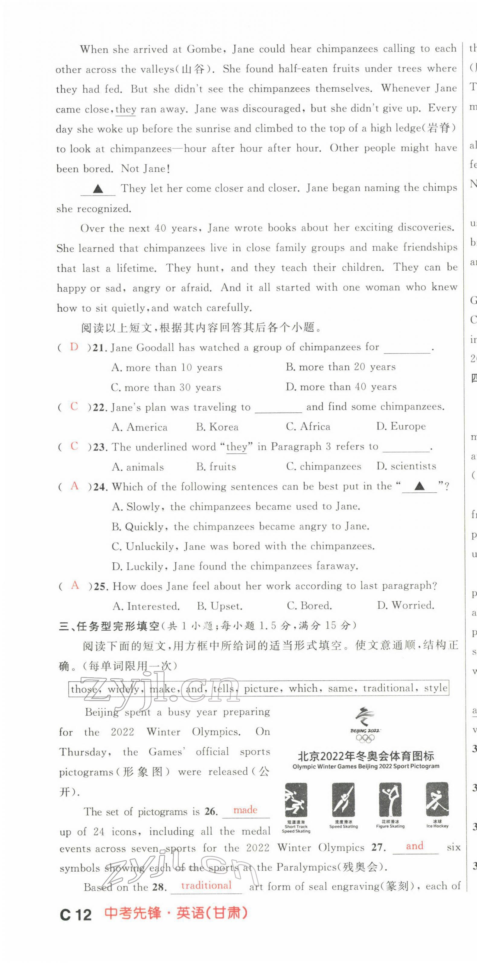 2022年中考先鋒英語甘肅專版吉林出版集團 第34頁