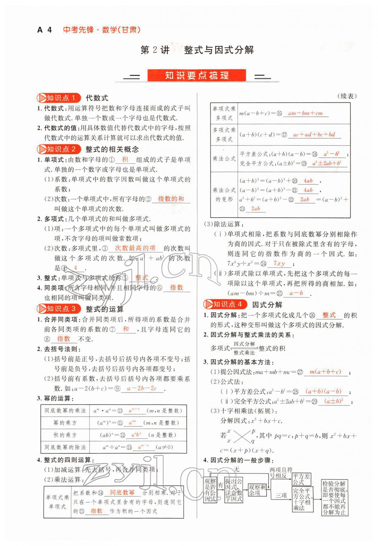 2022年中考先鋒數學甘肅專版吉林出版集團 參考答案第4頁