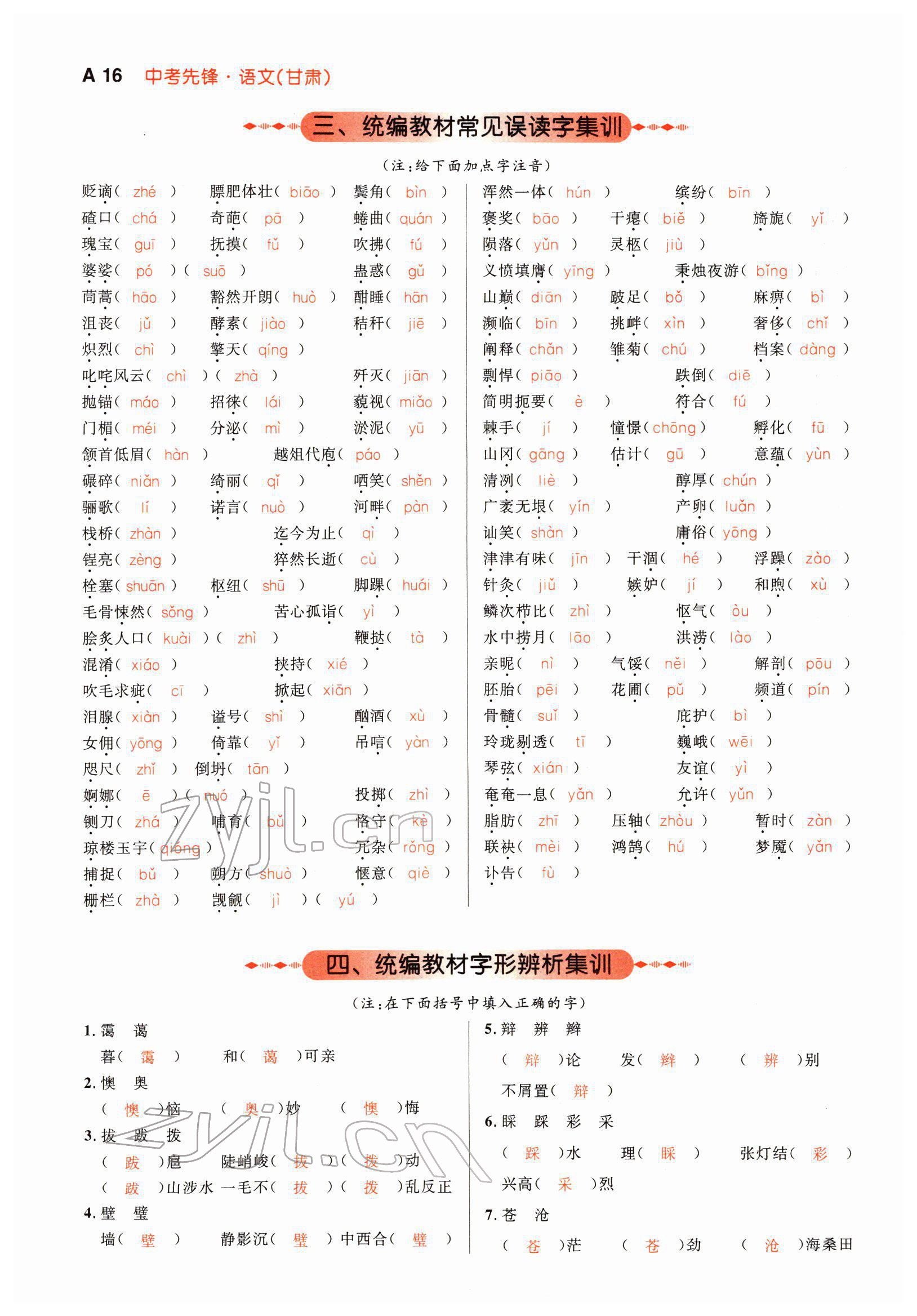 2022年中考先鋒語文人教版甘肅專版吉林出版集團 參考答案第51頁