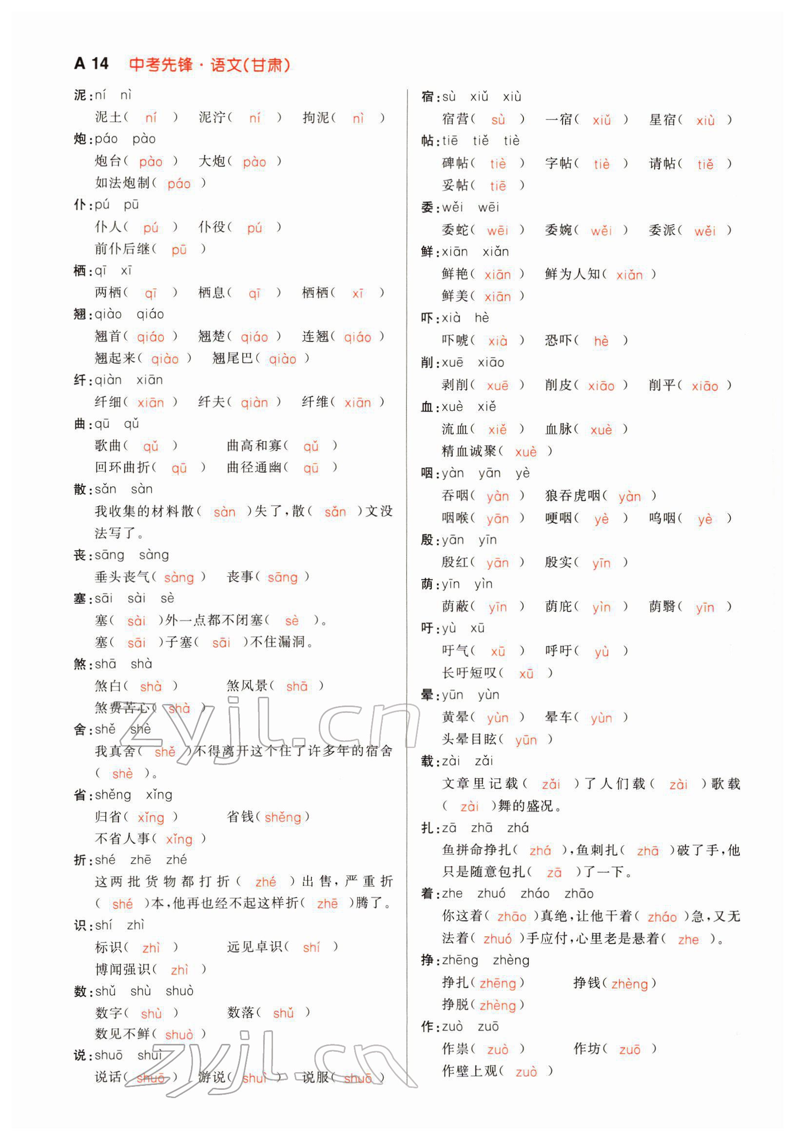 2022年中考先鋒語文人教版甘肅專版吉林出版集團 參考答案第43頁