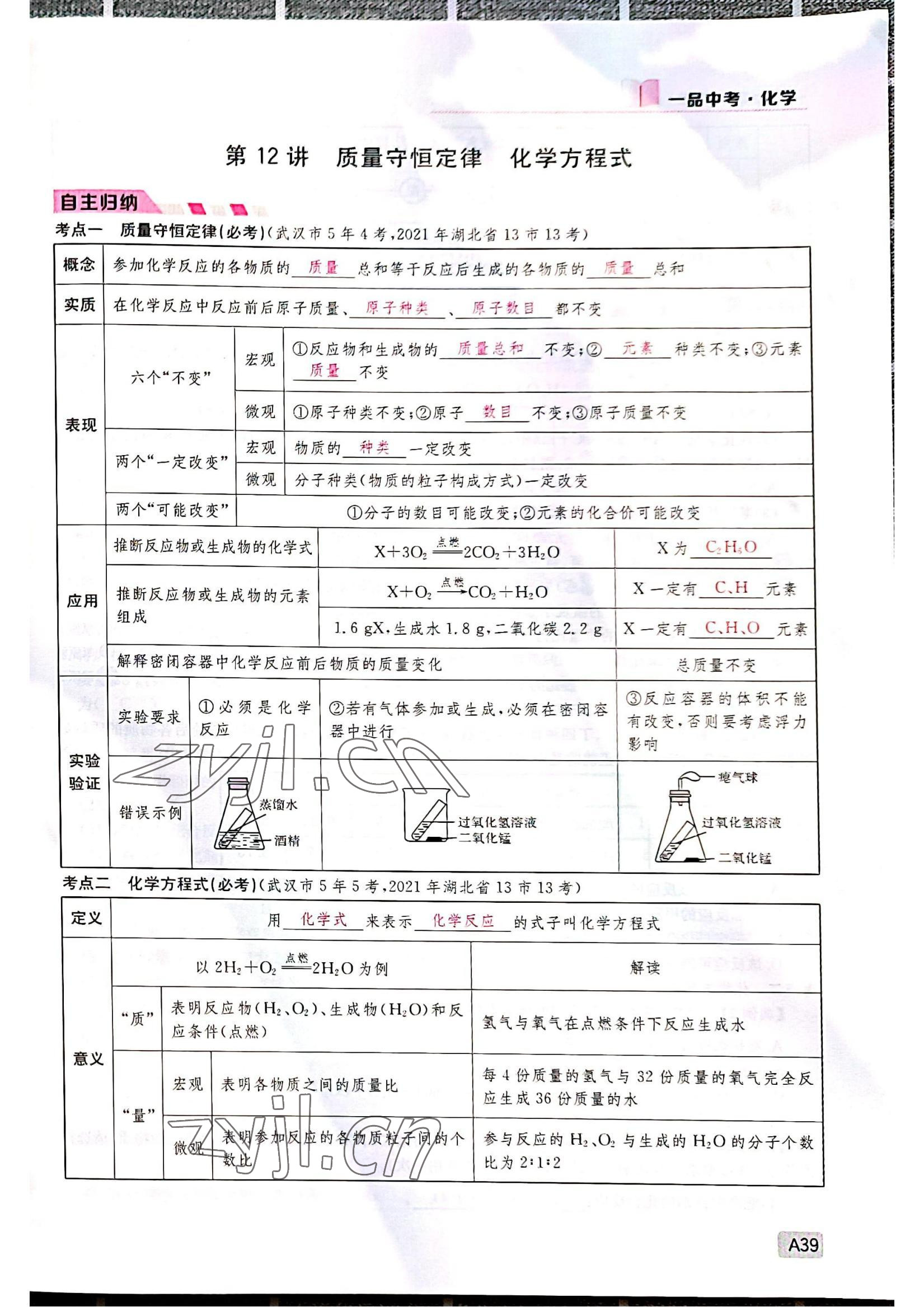 2022年一品中考化學(xué)中考人教版 參考答案第39頁