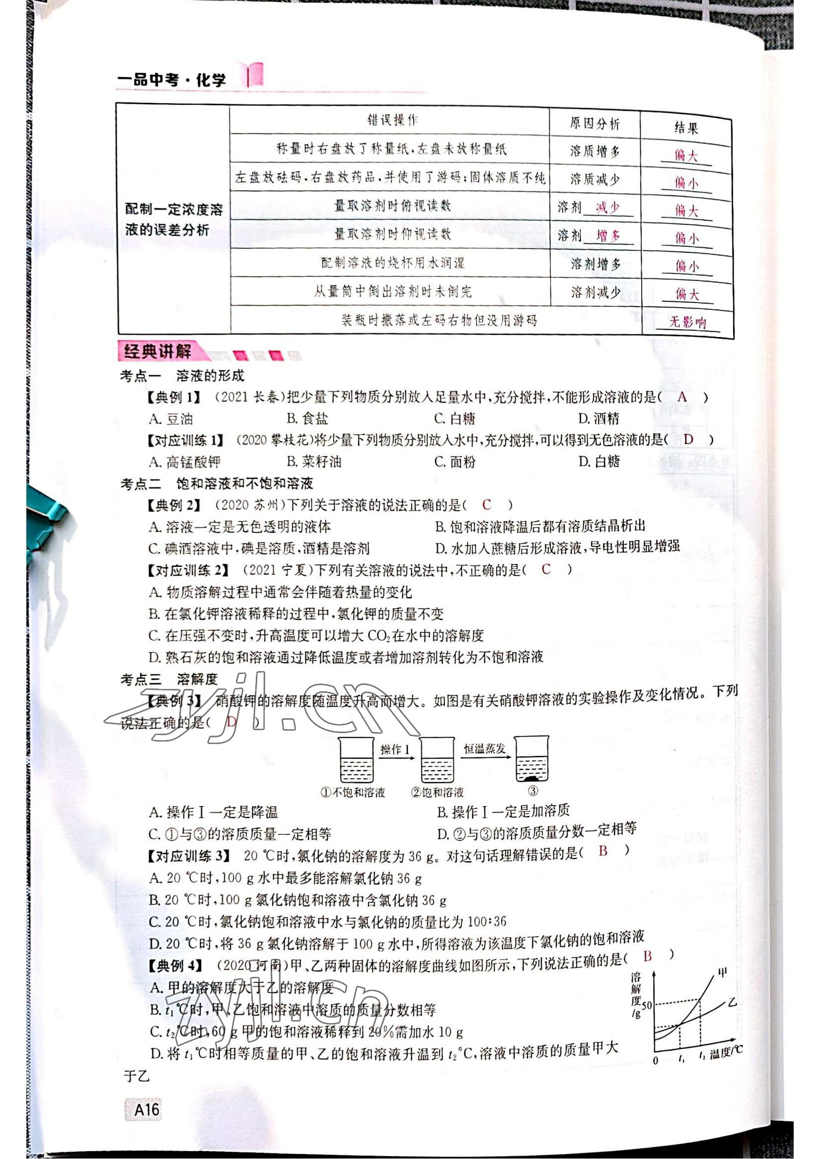 2022年一品中考化學(xué)中考人教版 參考答案第16頁(yè)