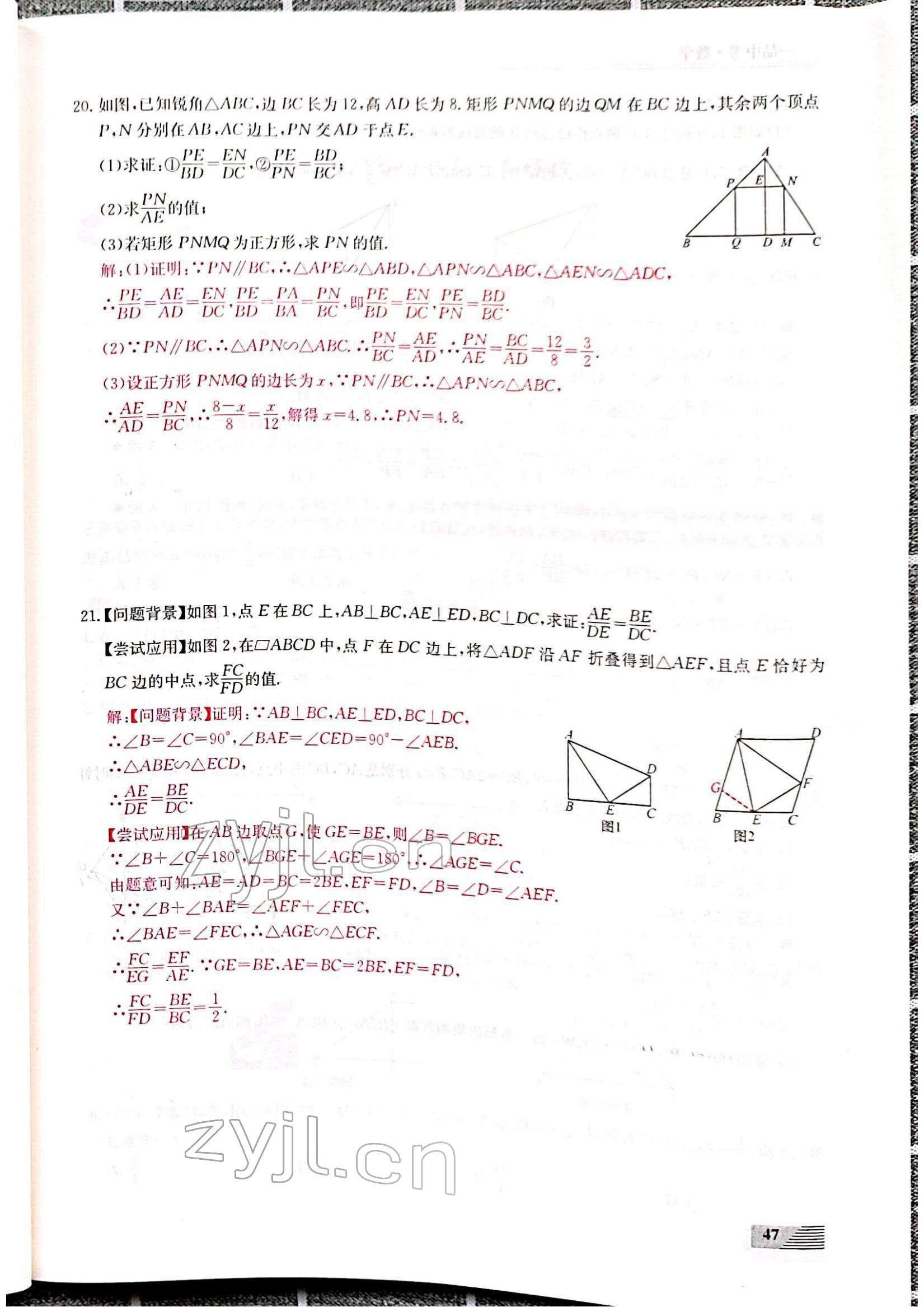 2022年新動(dòng)力一品中考數(shù)學(xué)螺旋復(fù)習(xí)法 參考答案第47頁(yè)