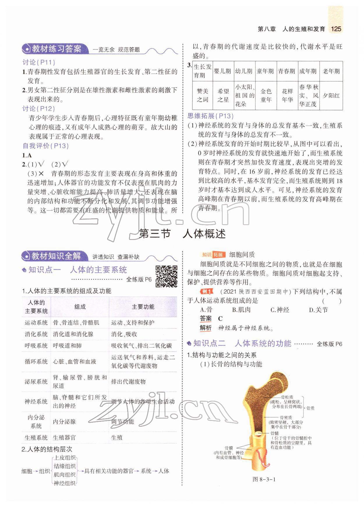 2022年教材课本七年级生物下册苏教版 参考答案第7页