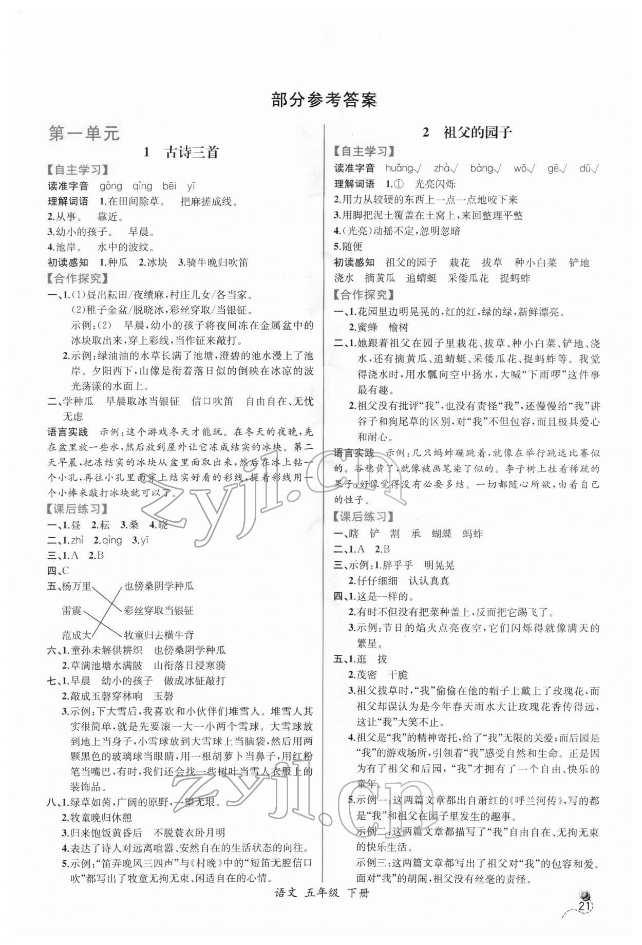 2022年同步導(dǎo)學(xué)案課時(shí)練五年級語文下冊人教版 第1頁