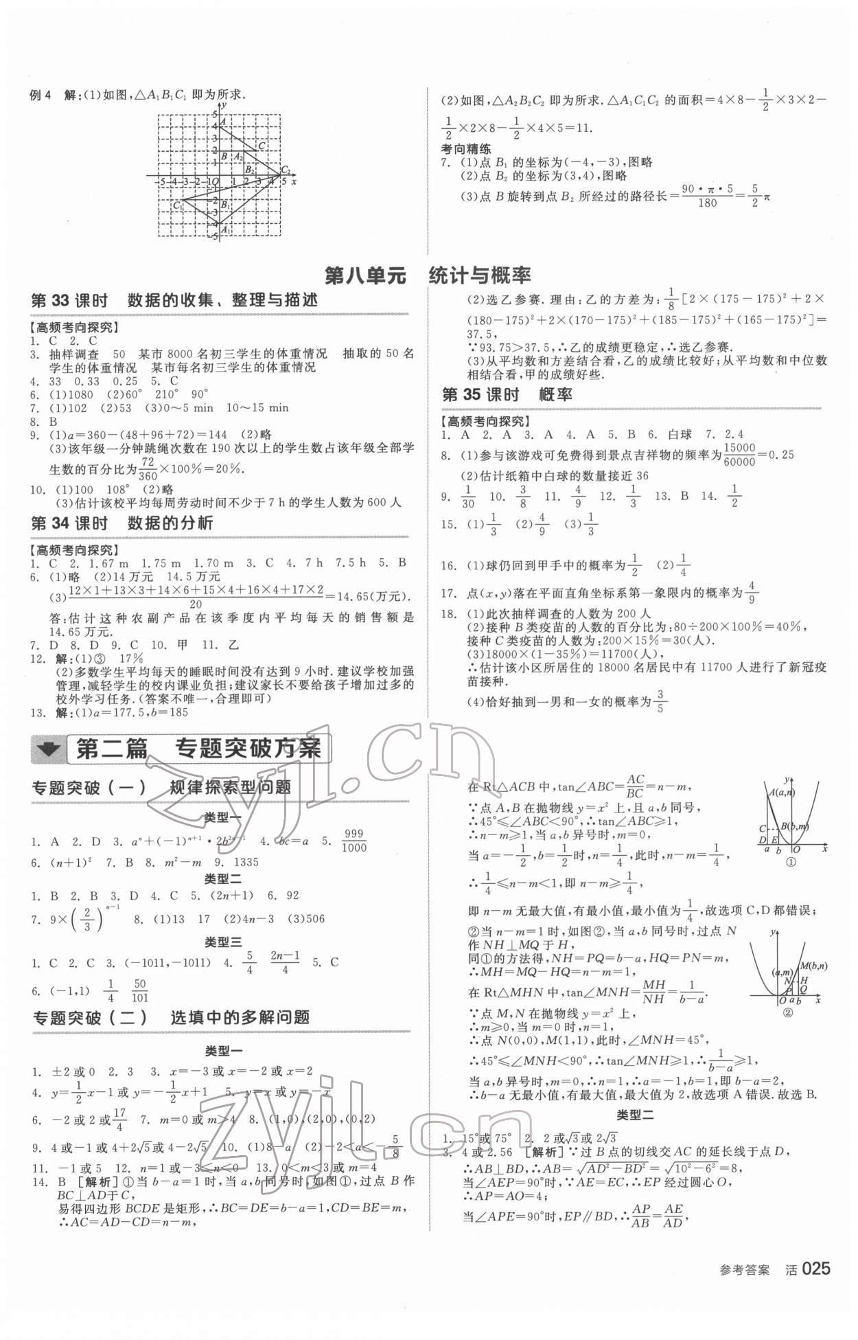 2022年全品中考復習方案數(shù)學華師大版 參考答案第8頁