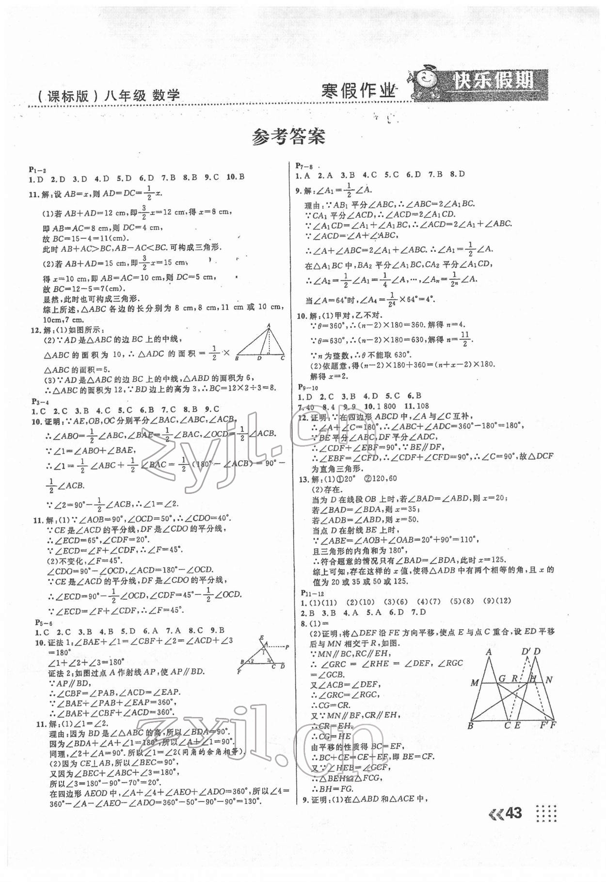 2022年本土假期總復(fù)習(xí)寒假八年級數(shù)學(xué)課標(biāo)版 第1頁