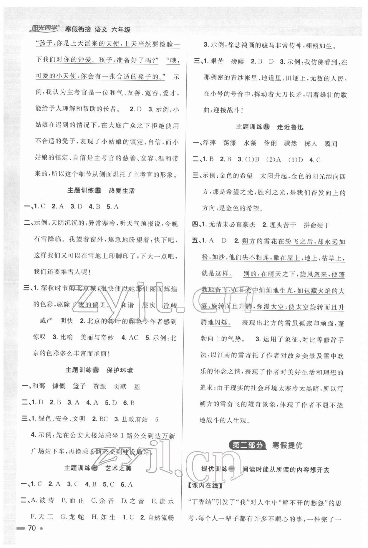 2022年陽(yáng)光同學(xué)寒假銜接六年級(jí)語(yǔ)文下冊(cè)人教版 第2頁(yè)