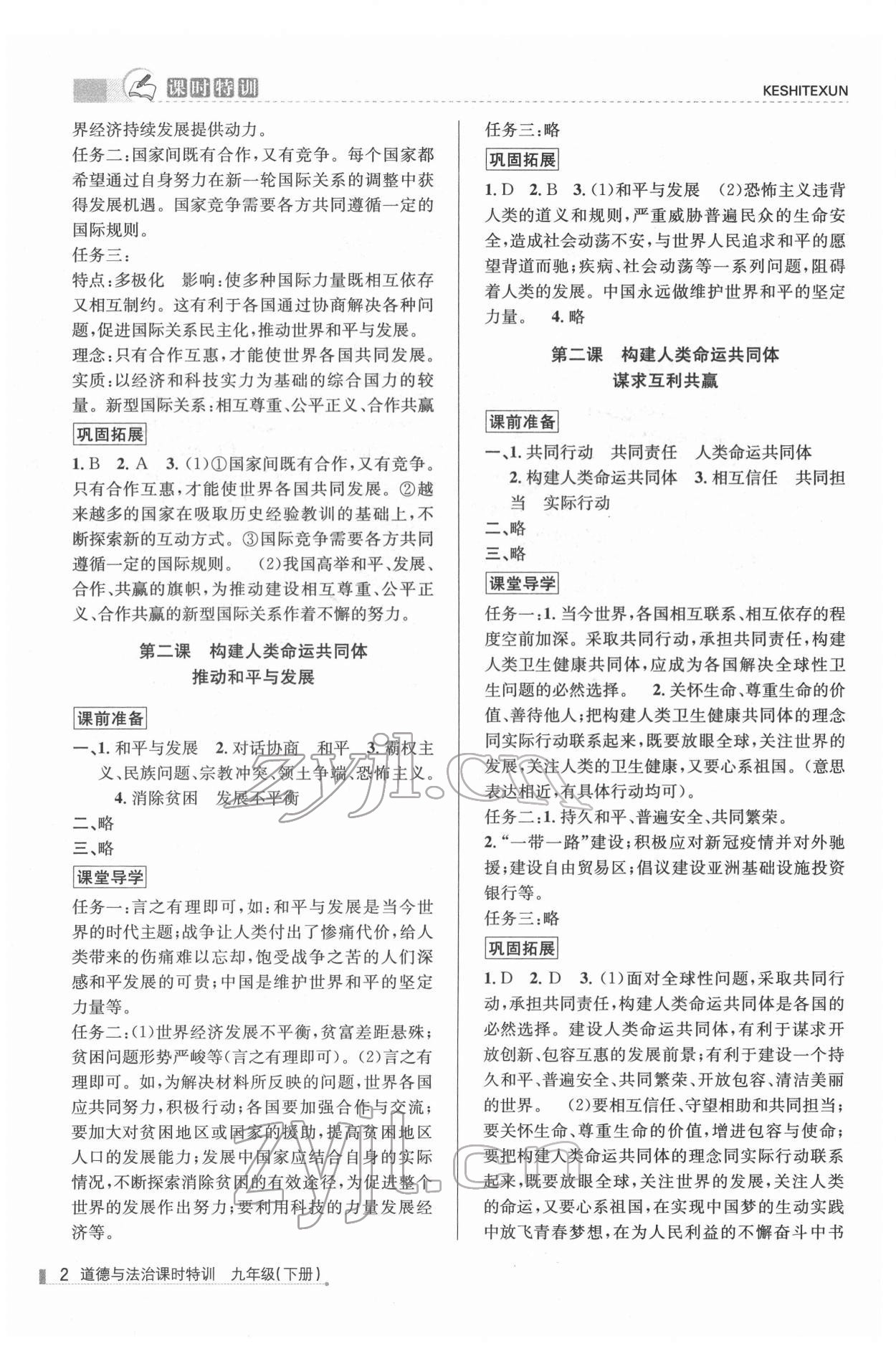 2022年浙江新課程三維目標(biāo)測評課時特訓(xùn)九年級道德與法治下冊人教版 第2頁