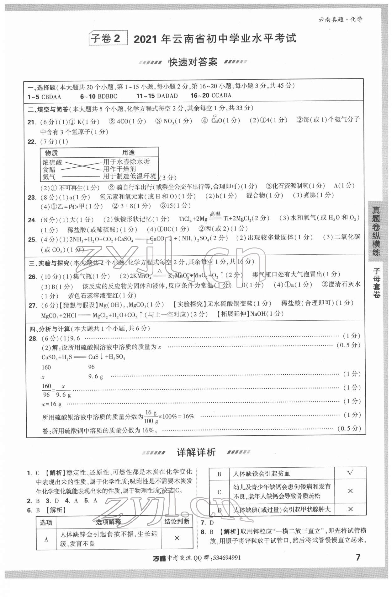 2022年萬唯中考云南真題化學 第7頁