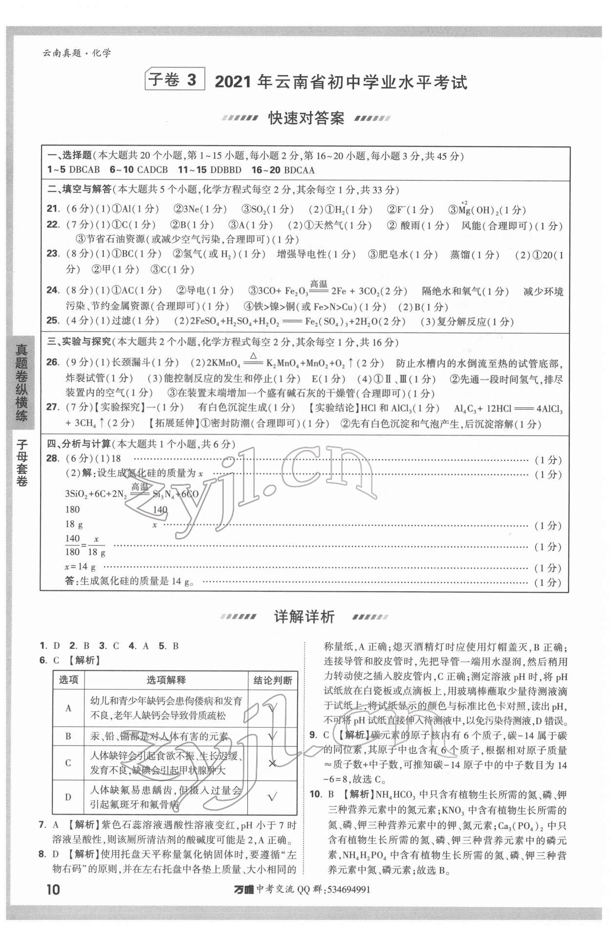 2022年萬唯中考云南真題化學 第10頁