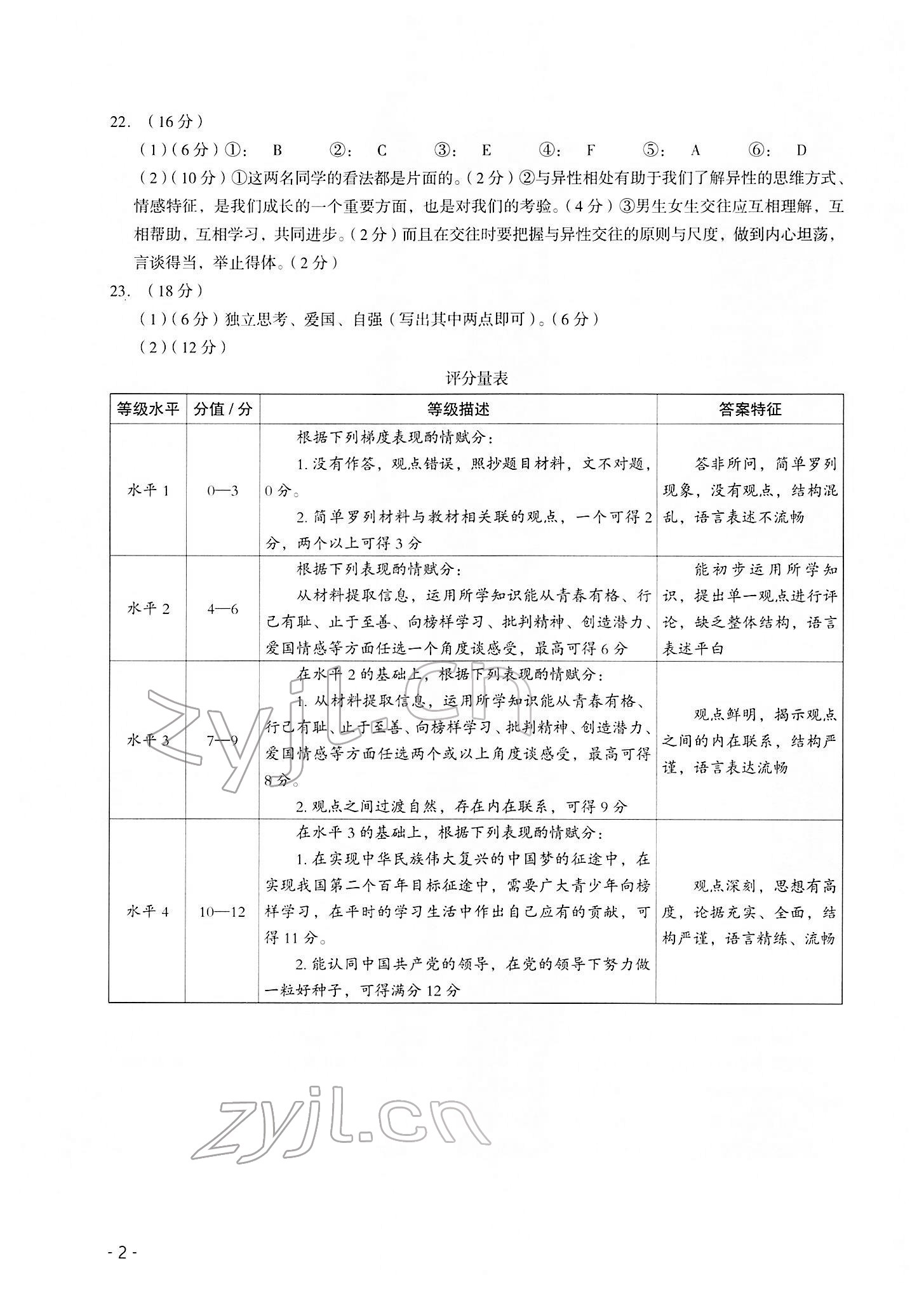 2022年中考高效復習學與教道德與法治 參考答案第2頁