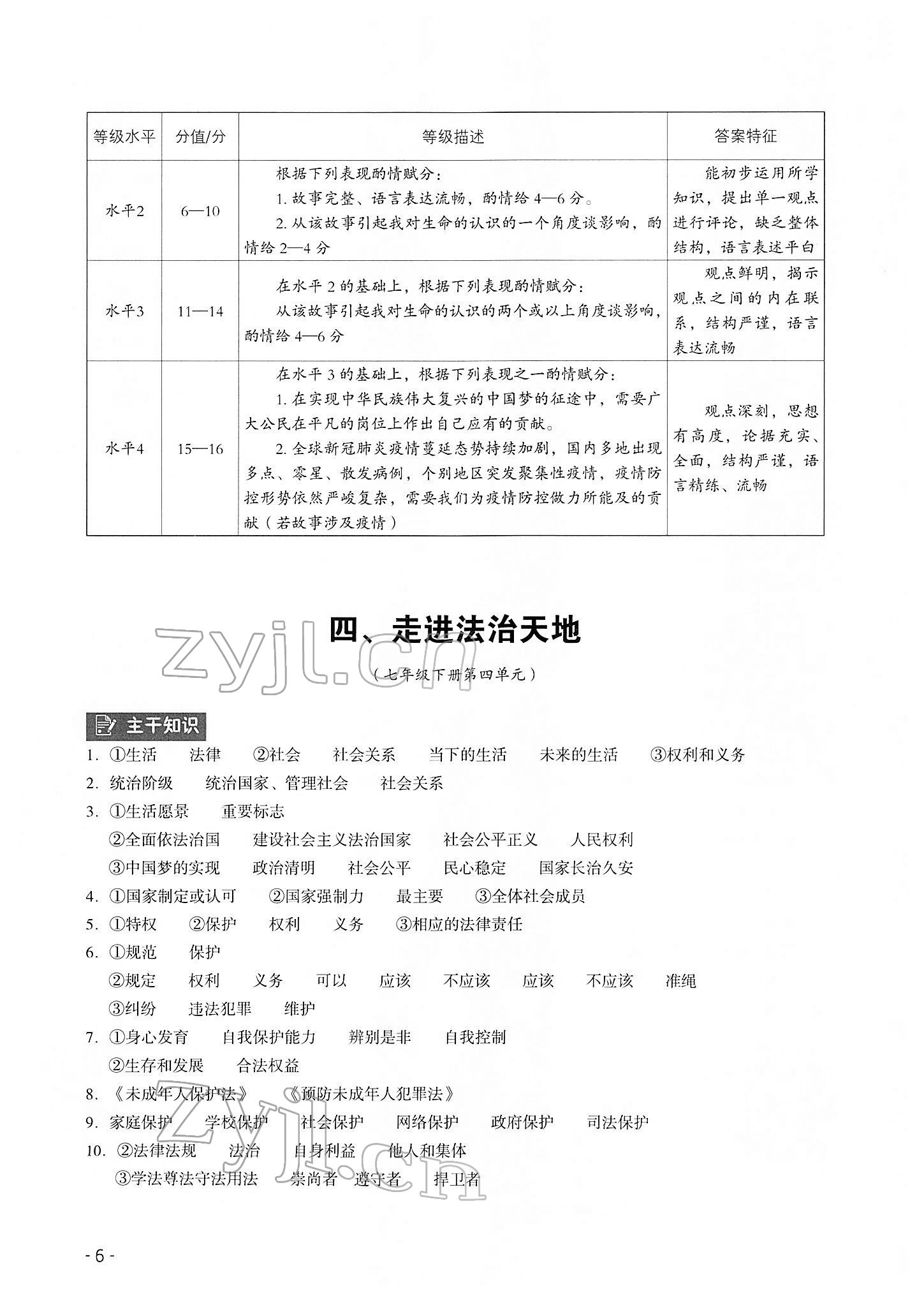 2022年中考高效復習學與教道德與法治 參考答案第6頁