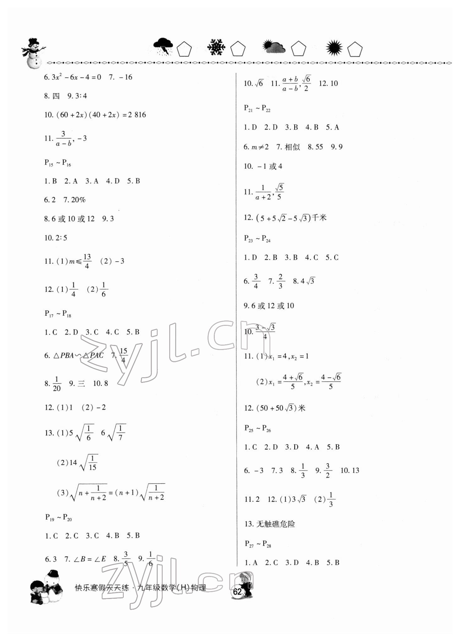 2022年快乐寒假天天练九年级数学物理 第2页