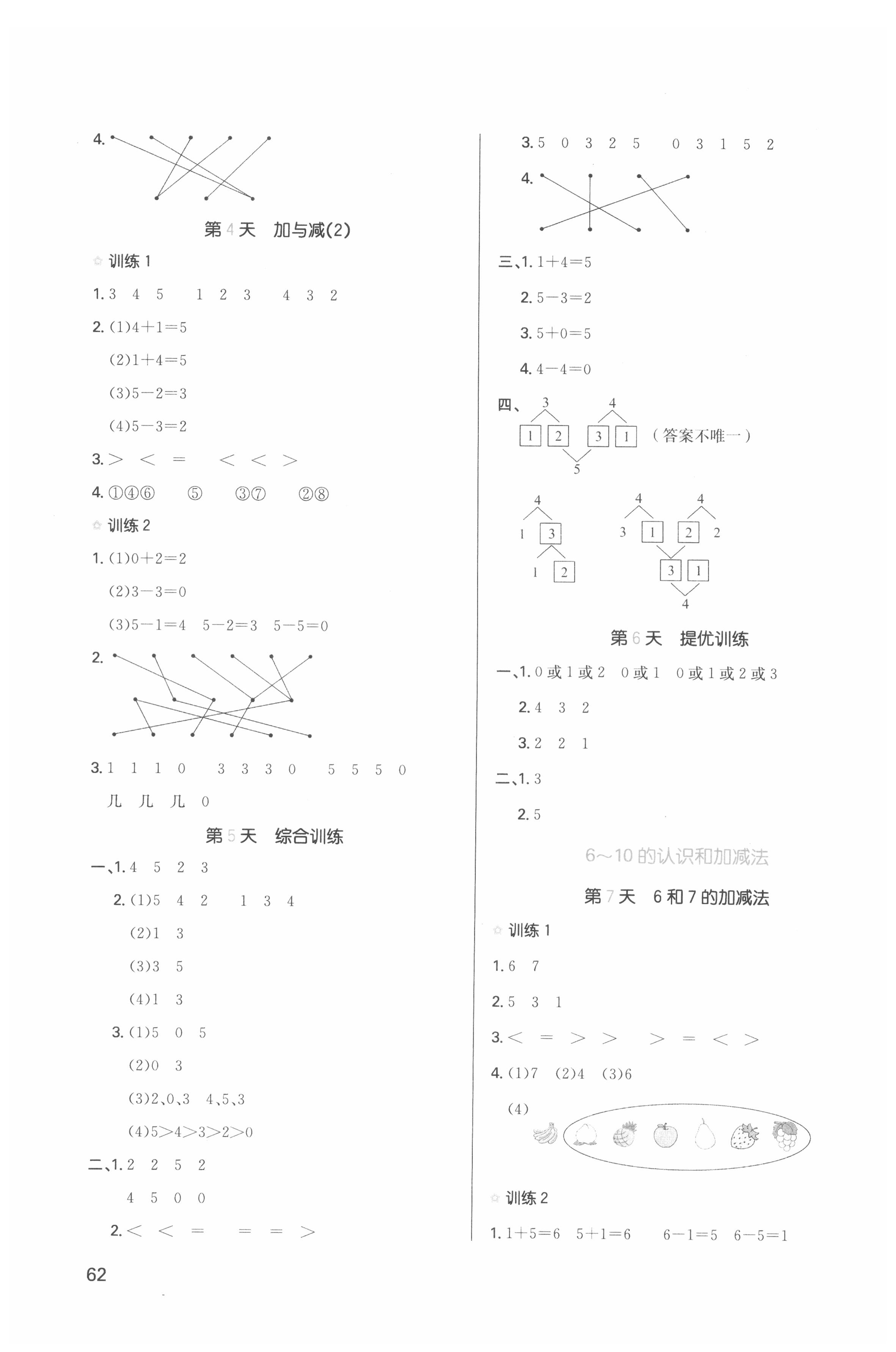 2021版一本小學數(shù)學寒假口算一年級人教版 參考答案第2頁