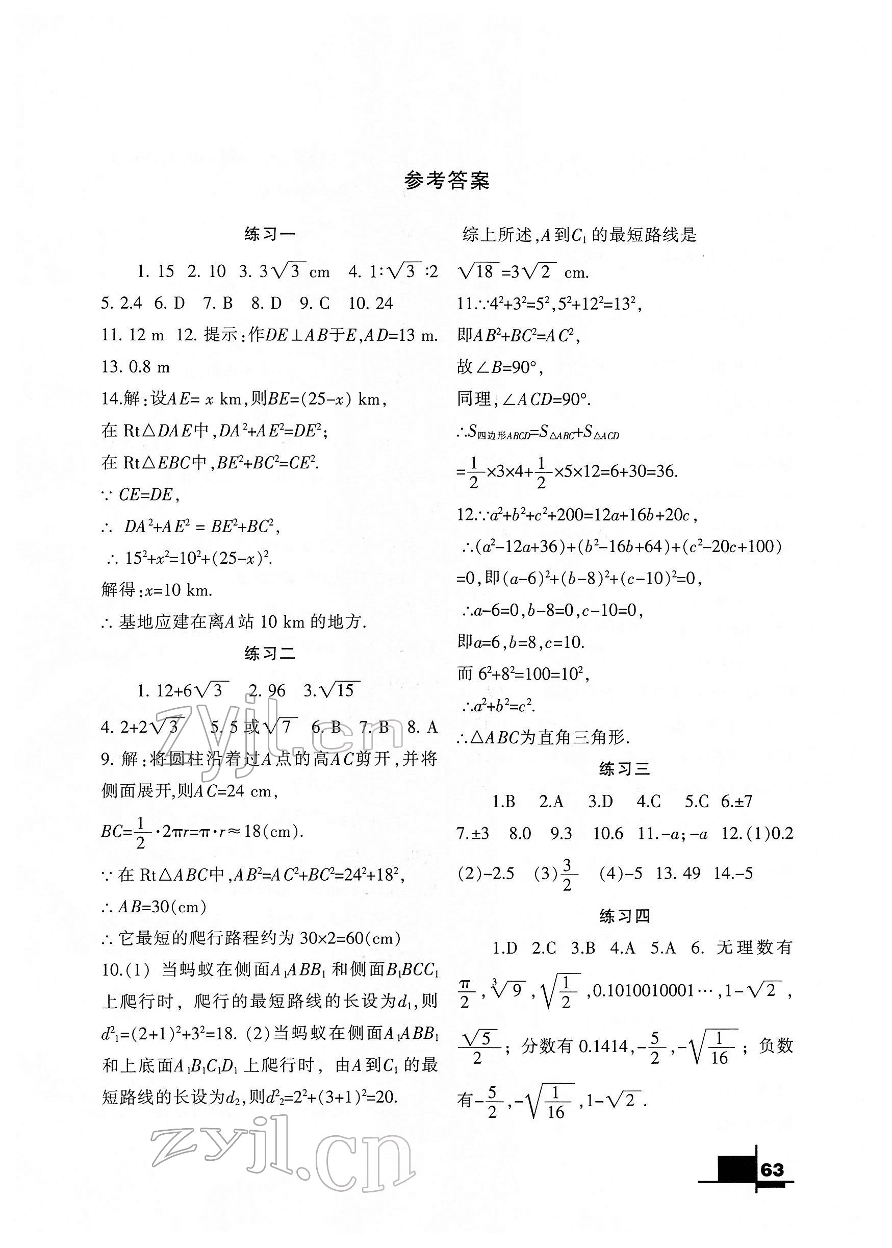 2022年寒假作业八年级数学北师大版兰州大学出版社 第1页