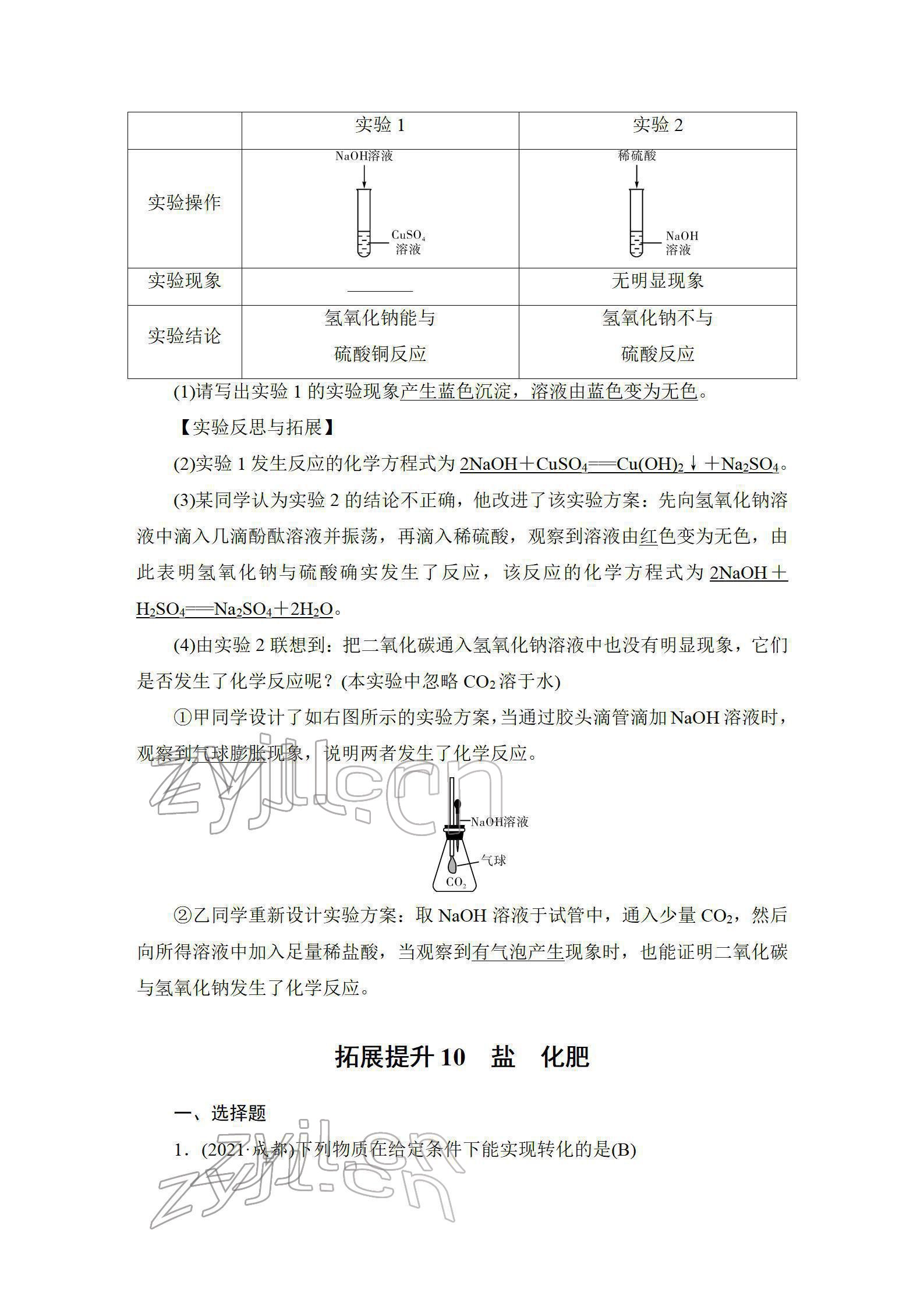 2022年中考復(fù)習(xí)指南長江少年兒童出版社化學(xué)中考人教版 參考答案第49頁