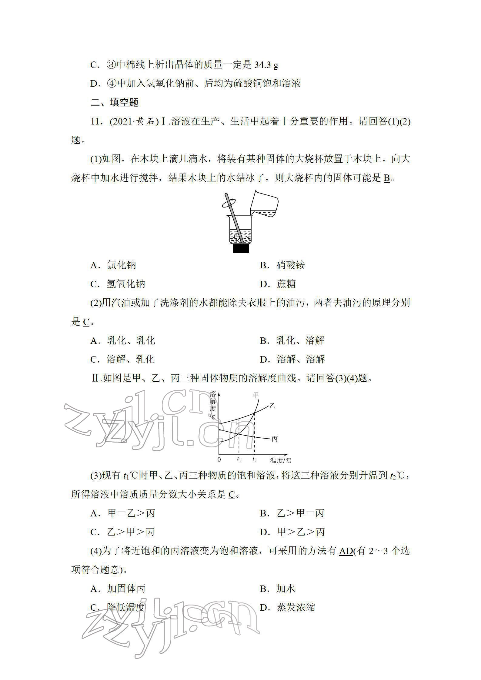 2022年中考復(fù)習(xí)指南長江少年兒童出版社化學(xué)中考人教版 參考答案第30頁