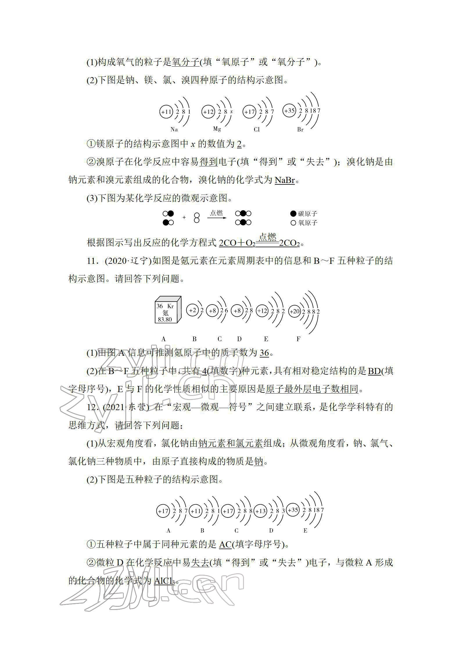 2022年中考復(fù)習(xí)指南長江少年兒童出版社化學(xué)中考人教版 參考答案第4頁