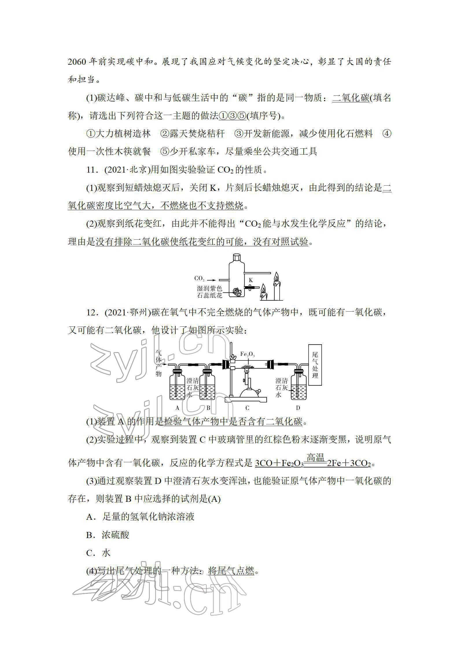 2022年中考復(fù)習指南長江少年兒童出版社化學中考人教版 參考答案第41頁