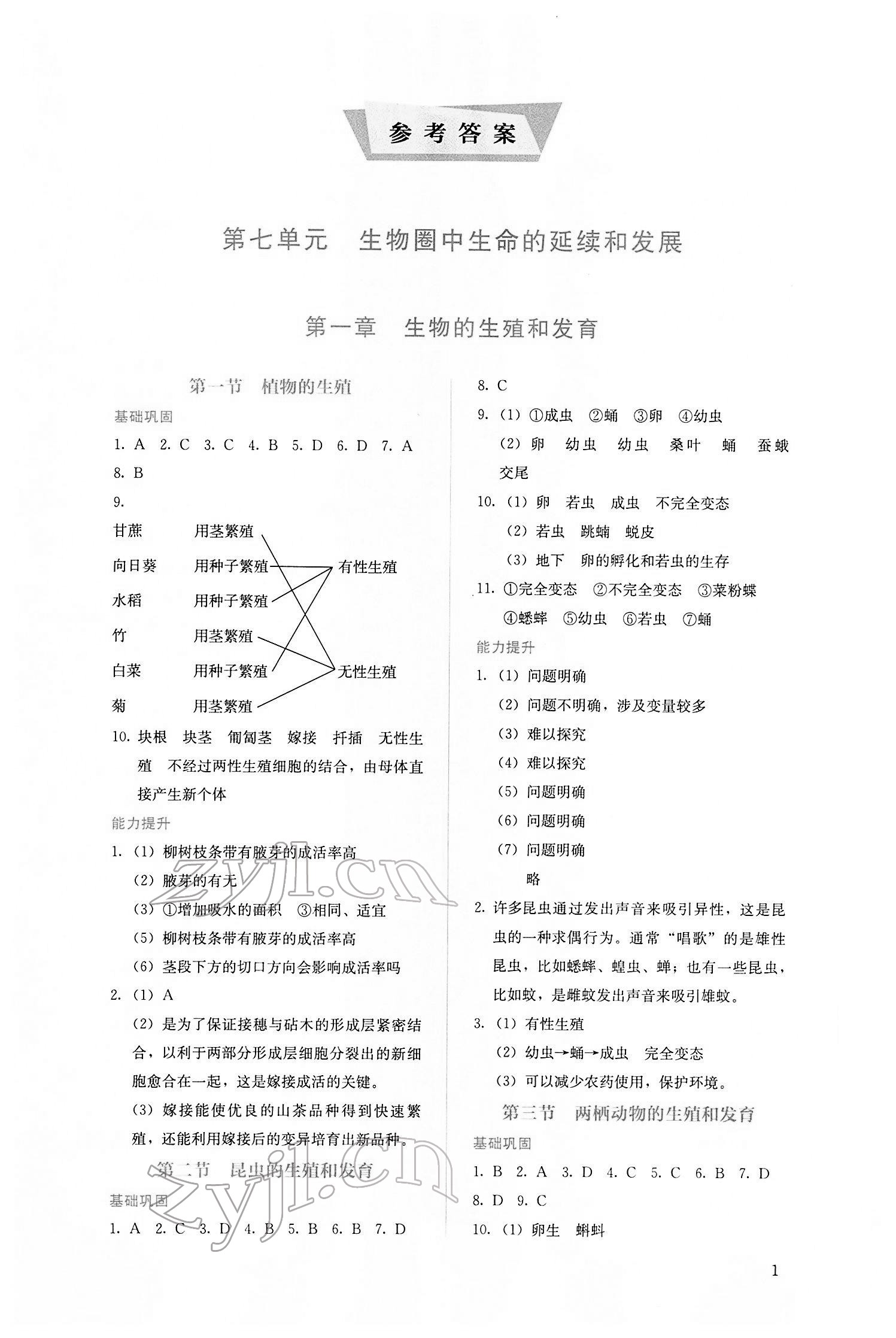 2022年人教金学典同步解析与测评八年级生物下册人教版山西专版 第1页