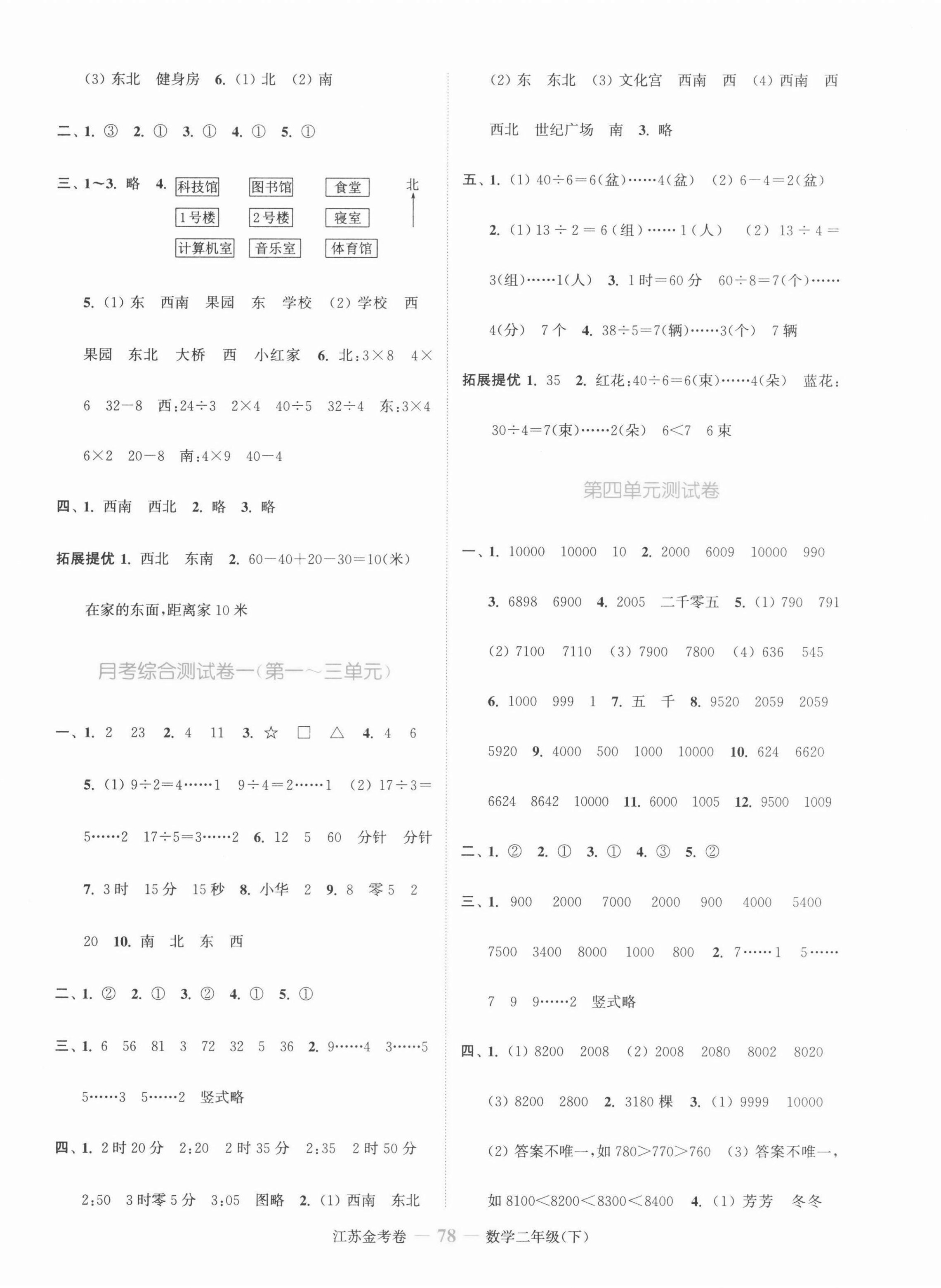 2022年江蘇金考卷二年級數(shù)學(xué)下冊蘇教版 參考答案第2頁