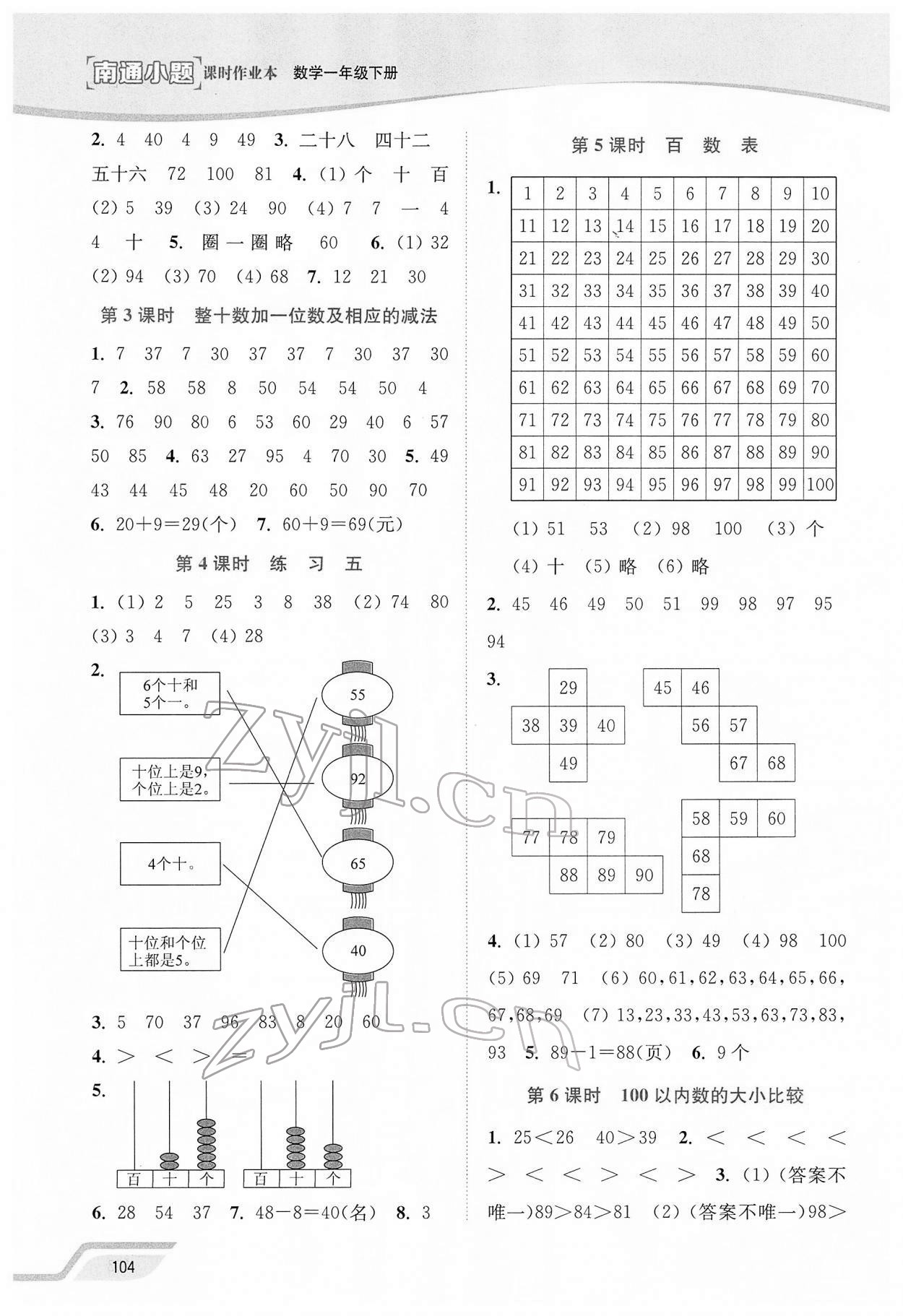 2022年南通小題課時(shí)作業(yè)本一年級(jí)數(shù)學(xué)下冊(cè)蘇教版 第4頁(yè)