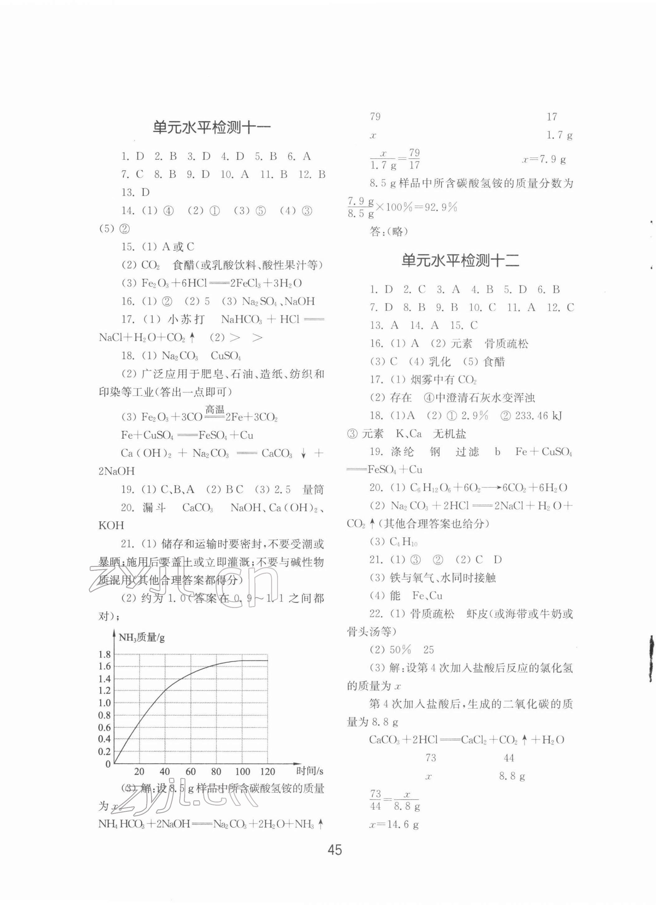 2022年初中基础训练九年级化学下册人教版山东教育出版社 参考答案第5页