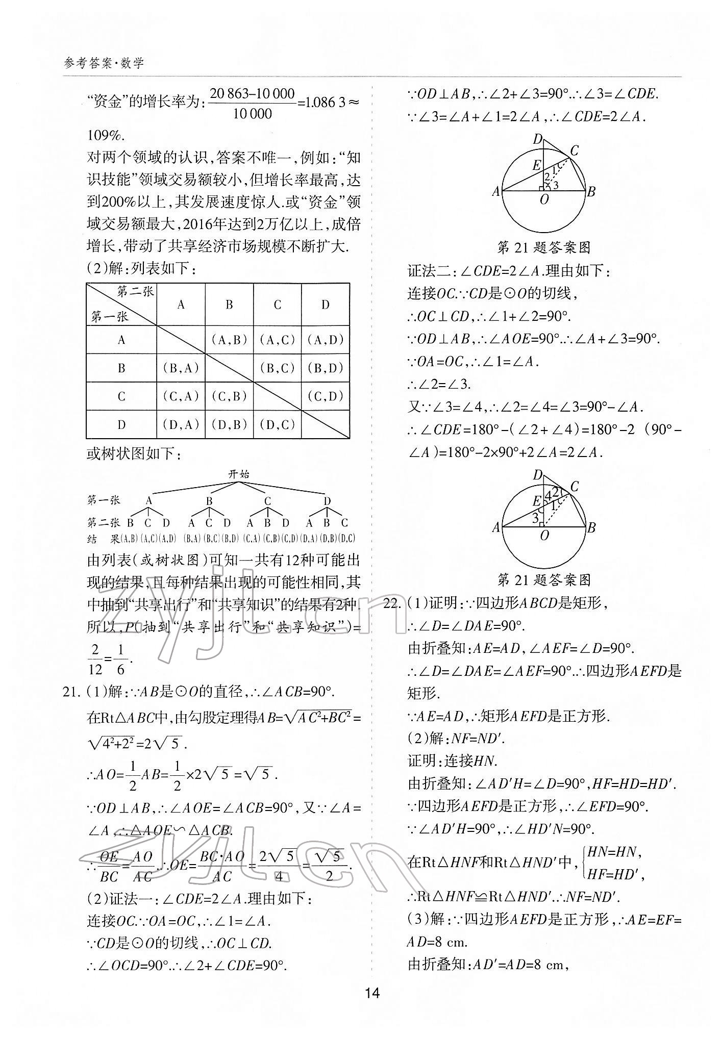2022年中考方舟中考试题荟萃数学山西专版&nbsp;参考答案第13页