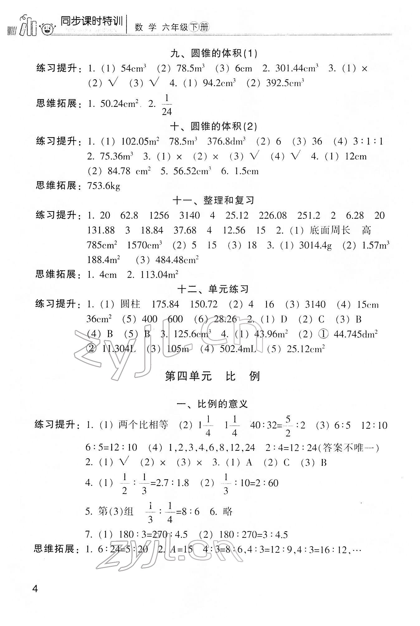 2022年浙江新課程三維目標測評課時特訓(xùn)六年級數(shù)學(xué)下冊人教版 第4頁