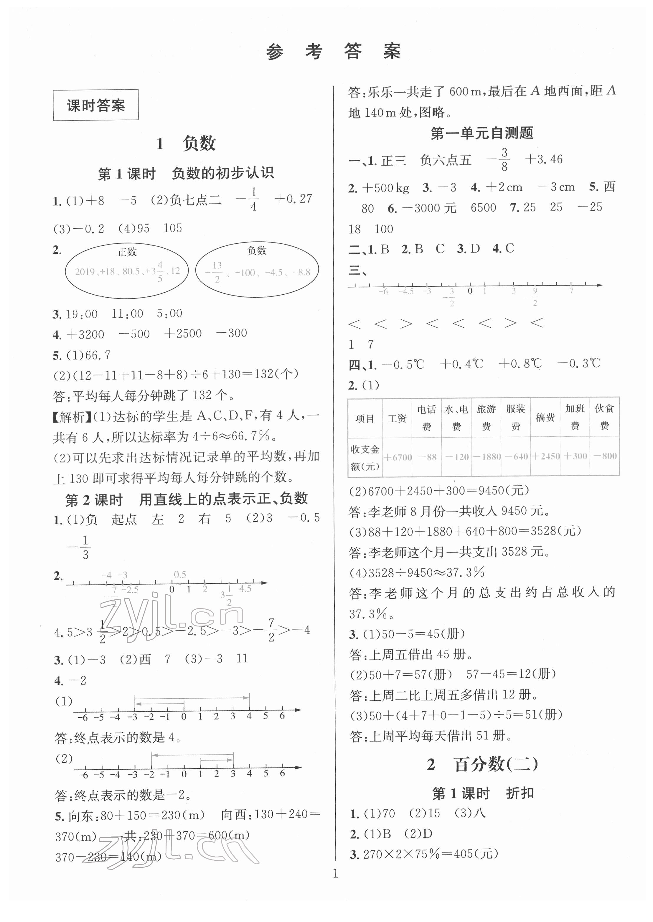 2022年華東師大版一課一練六年級(jí)數(shù)學(xué)下冊(cè)人教版 參考答案第1頁(yè)