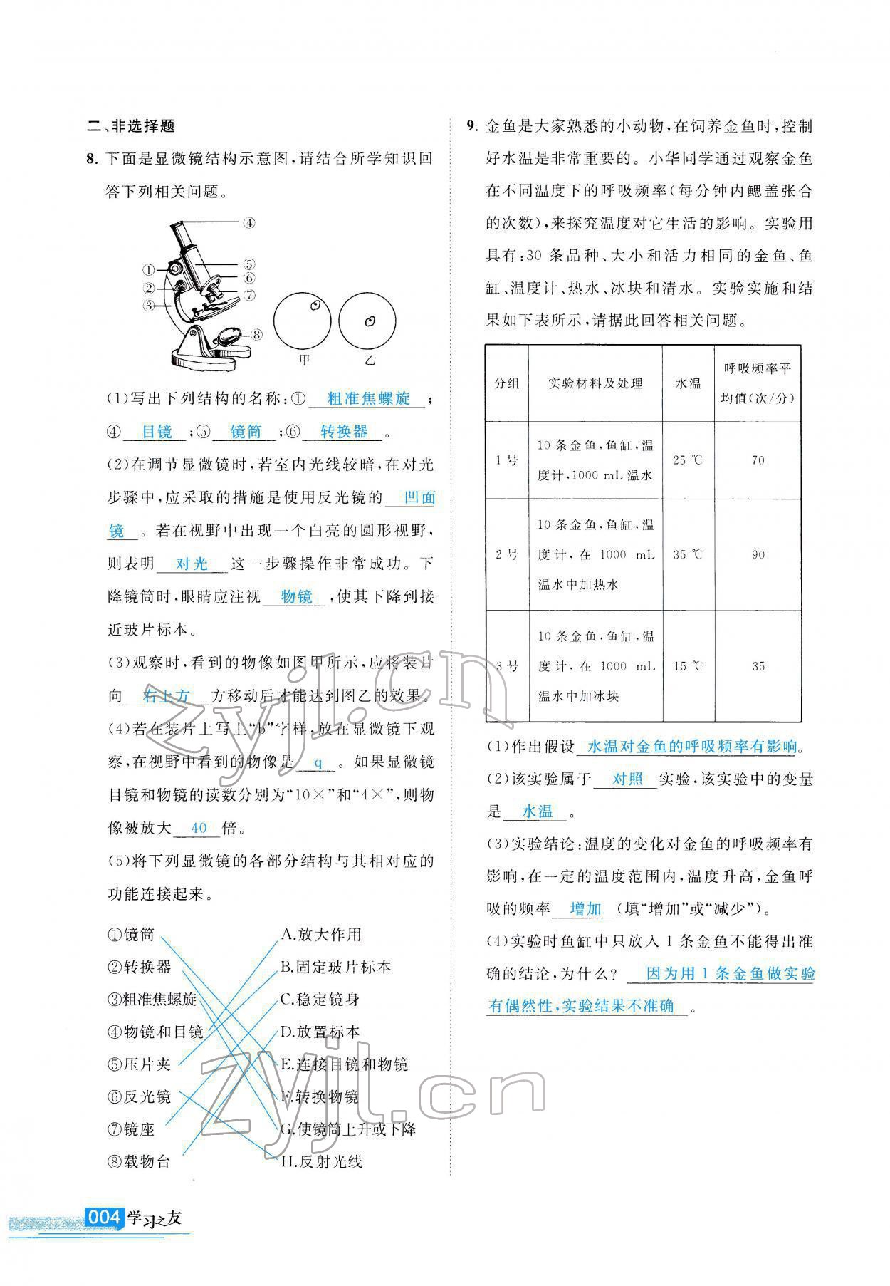 2022年學(xué)習(xí)之友七年級生物全一冊蘇科版 參考答案第5頁