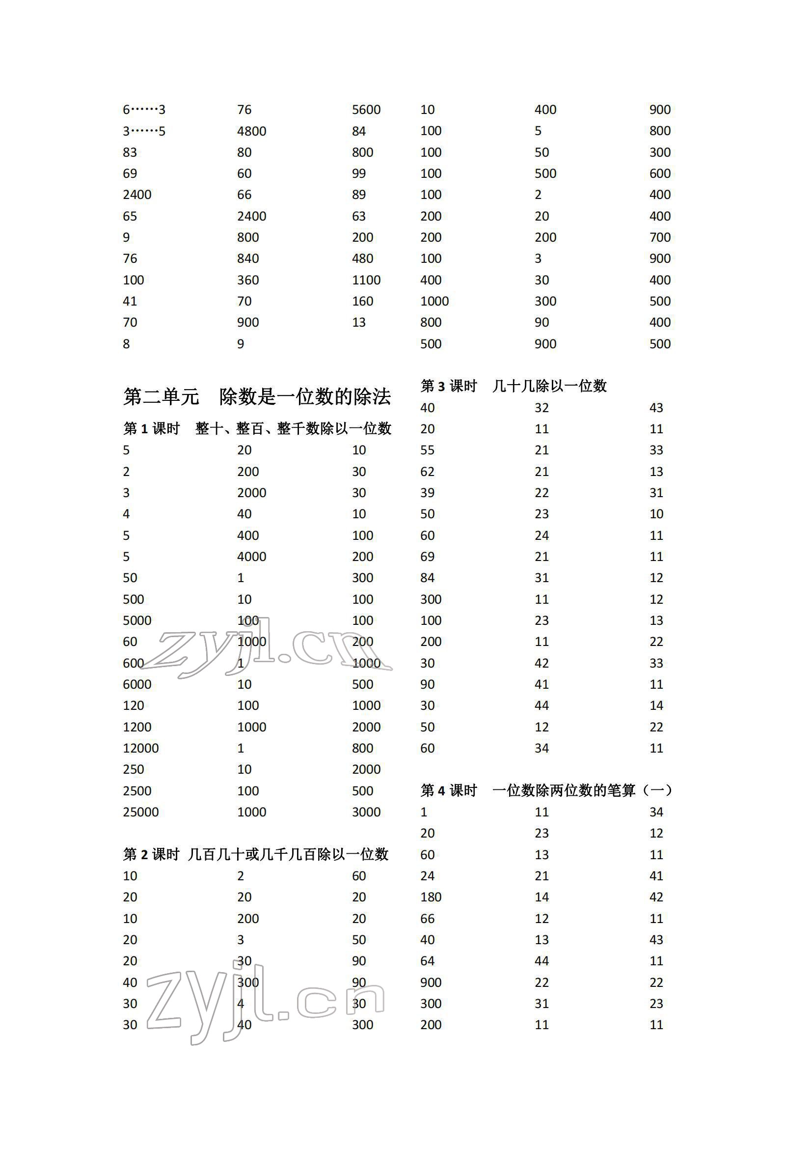 2022年小學(xué)數(shù)學(xué)口算速算心算三年級(jí)下冊(cè)人教版 參考答案第2頁(yè)