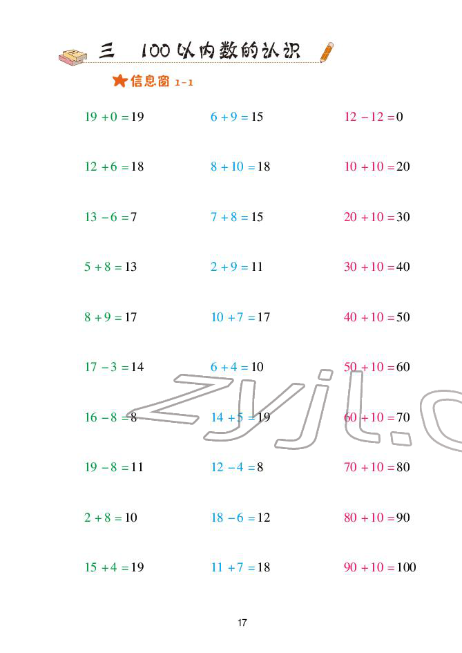 2022年口算天天練青島出版社一年級下冊青島版 參考答案第17頁