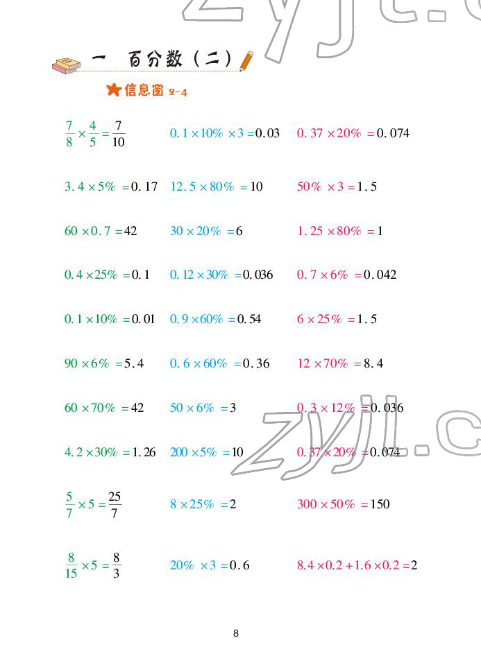 2022年口算天天練青島出版社六年級(jí)下冊(cè)青島版 參考答案第8頁