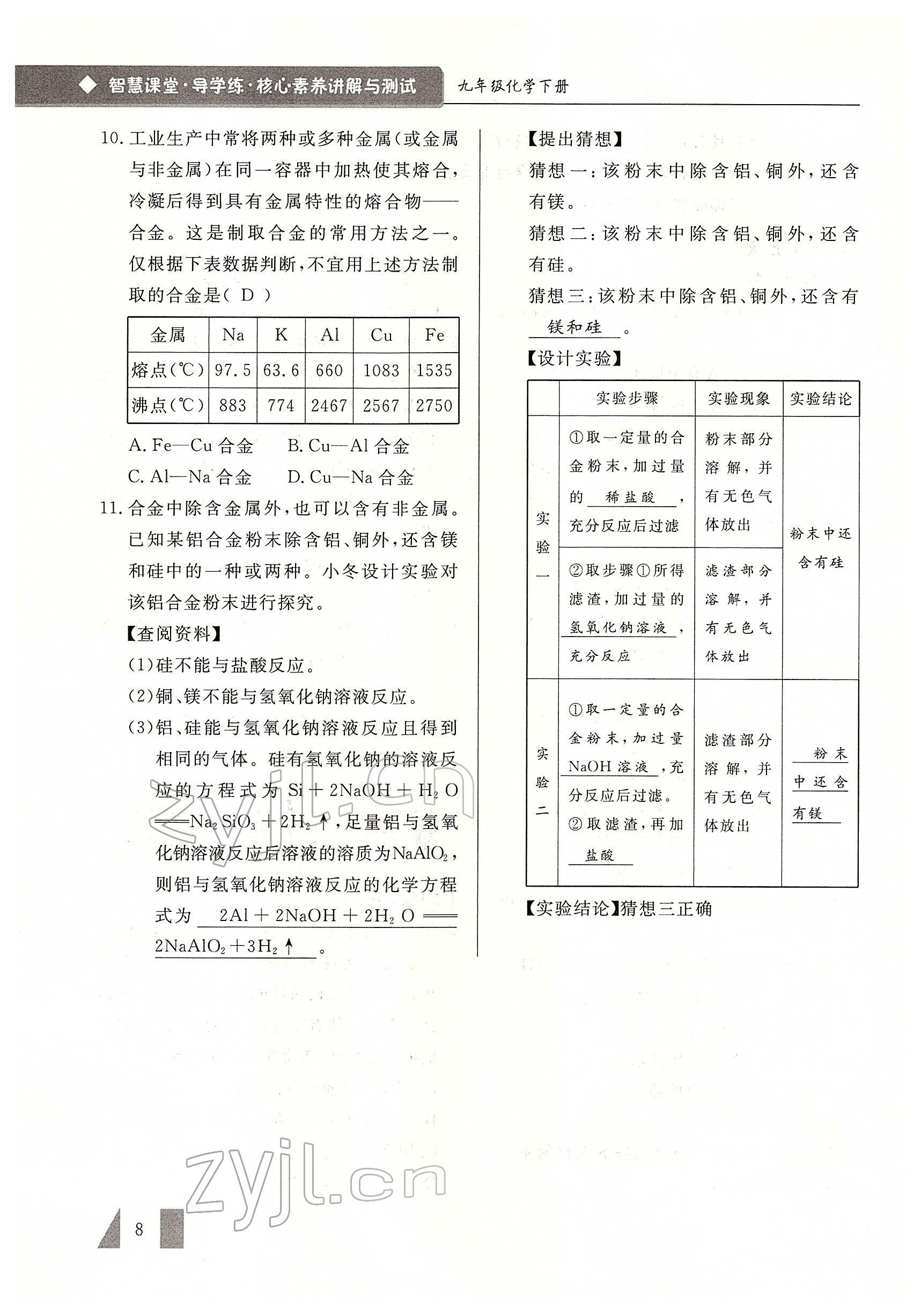 2022年智慧課堂九年級化學(xué)下冊人教版 參考答案第8頁