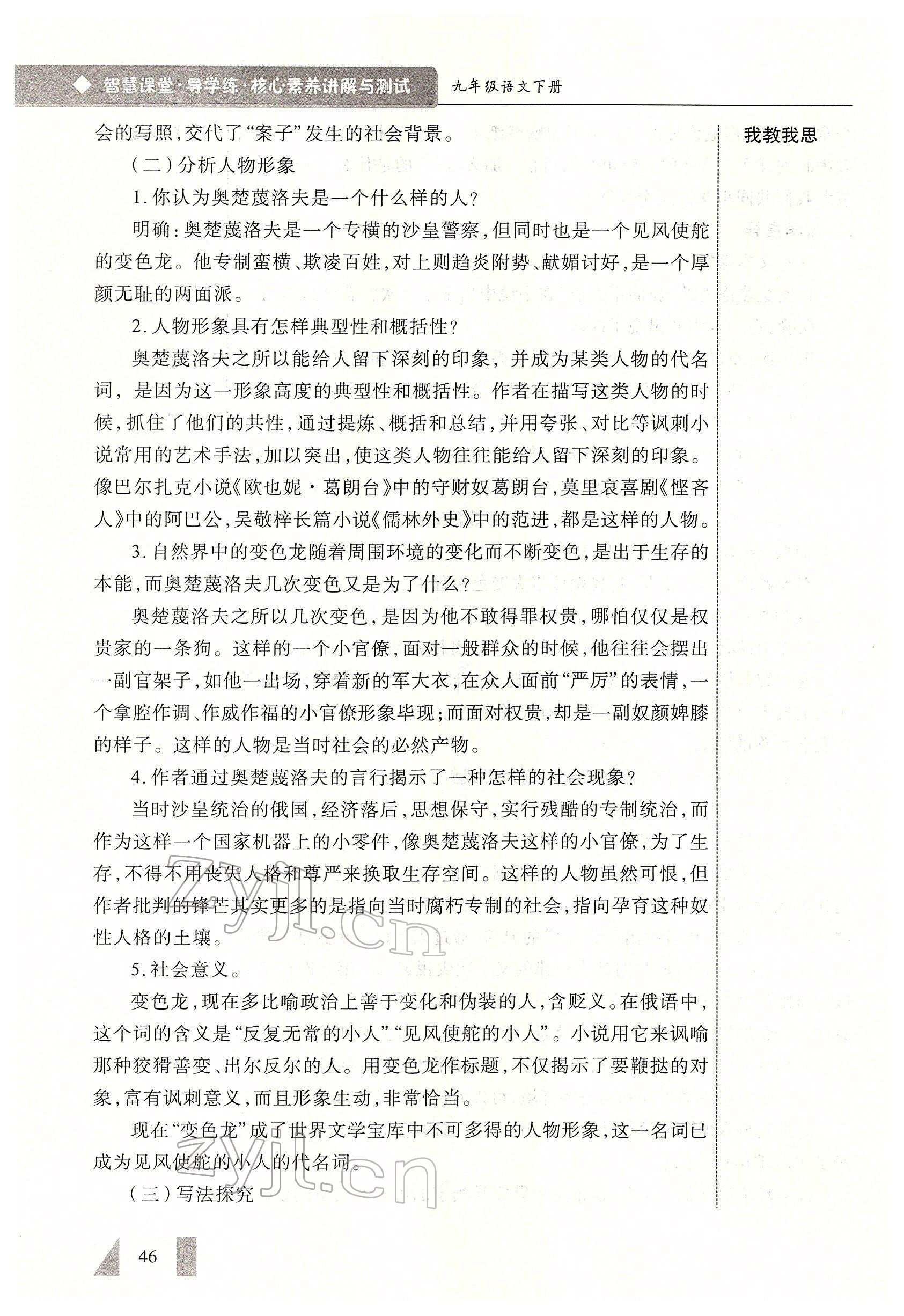 2022年智慧課堂九年級語文下冊人教版 參考答案第46頁