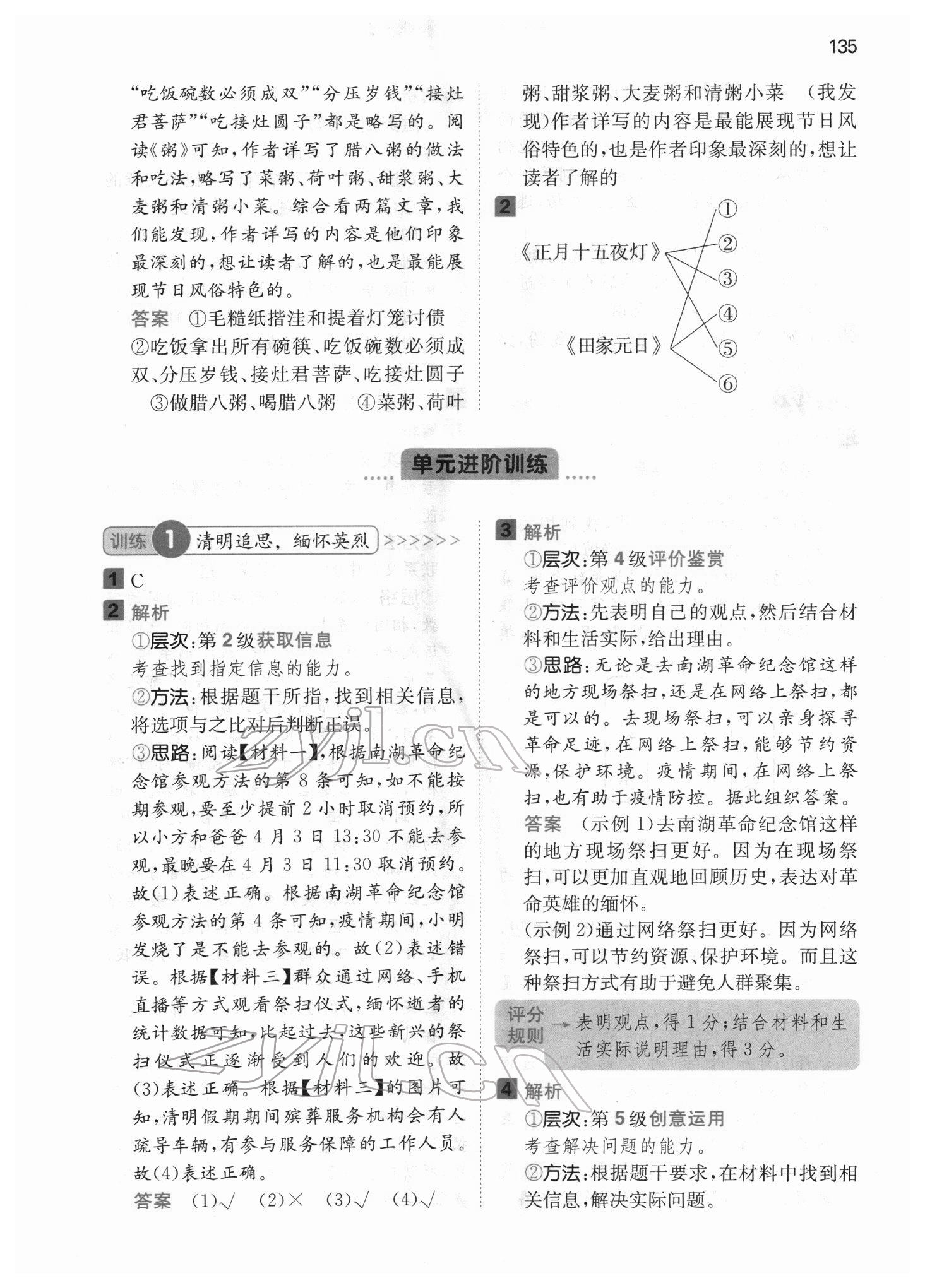 2022年一本閱讀能力訓(xùn)練100分六年級語文人教版浙江專版 參考答案第5頁