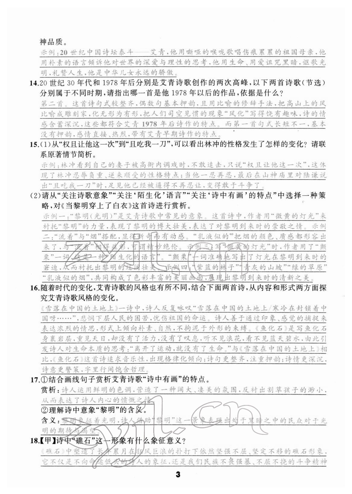 2022年名著高高手九年级中考语文&nbsp;参考答案第3页