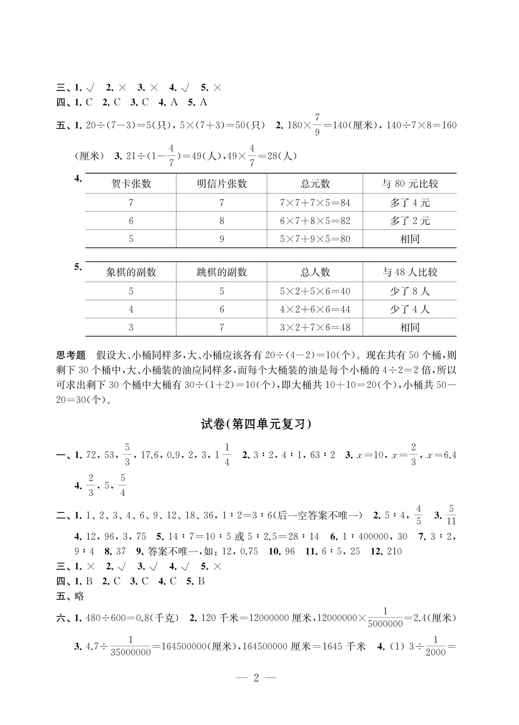 2022年練習(xí)與測試檢測卷六年級數(shù)學(xué)下冊蘇教版 第2頁