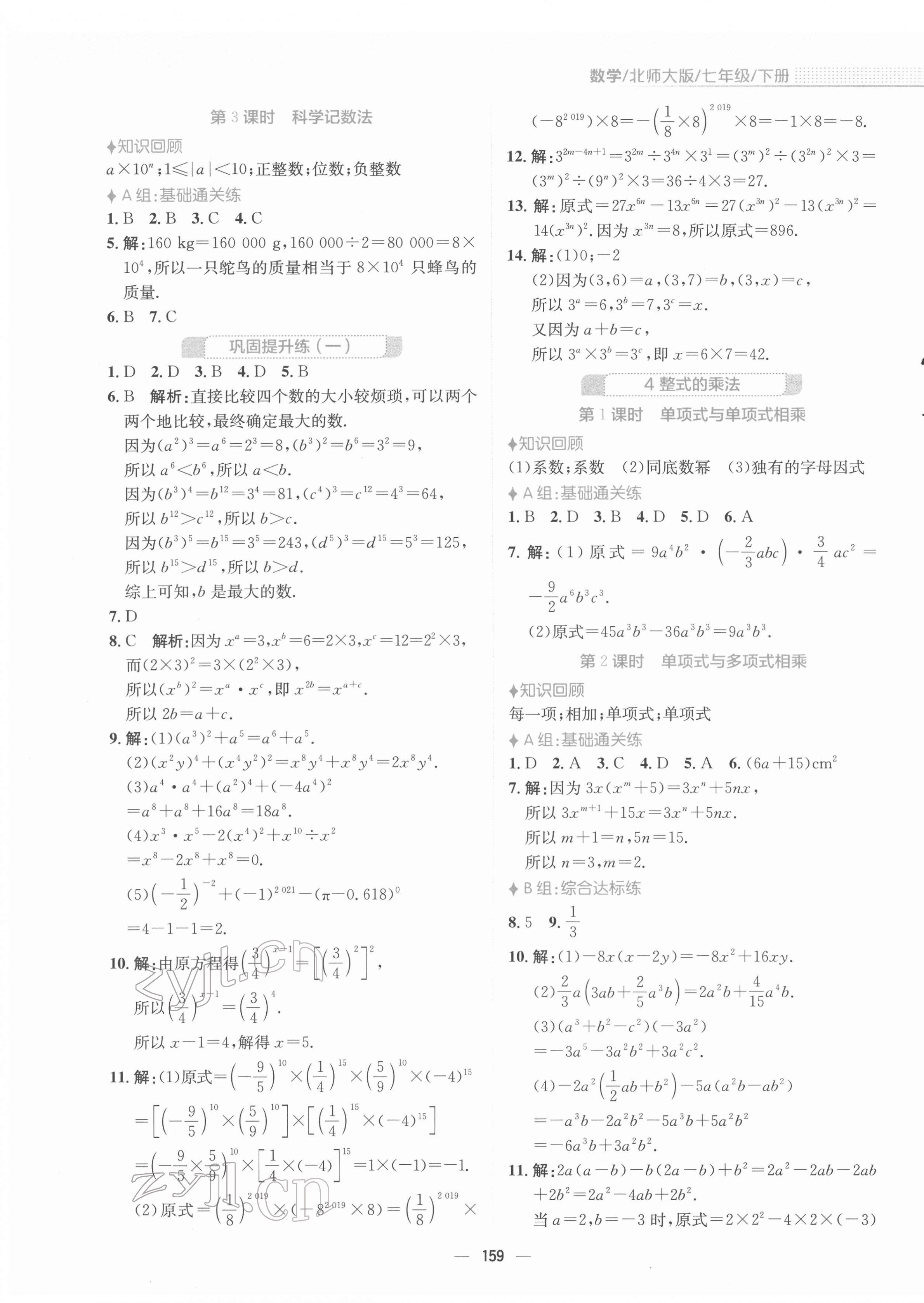 2022年新编基础训练七年级数学下册北师大版 参考答案第3页