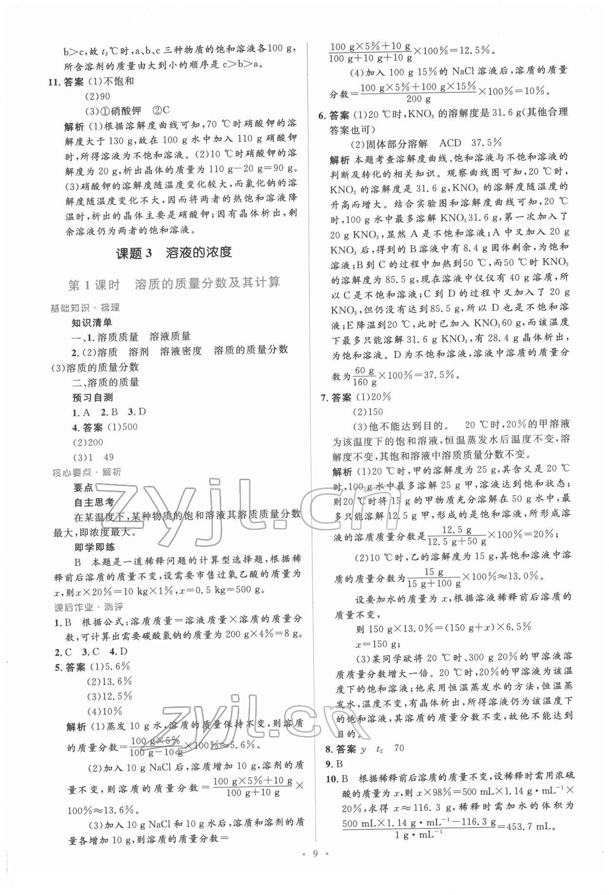 2022年人教金學典同步解析與測評學考練九年級化學下冊人教版 參考答案第9頁